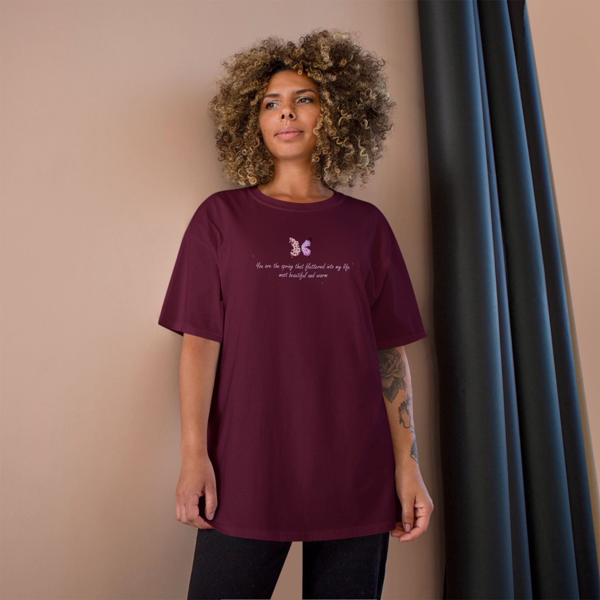 Unisex White Floral Butterfly Spring Quote 100% Cotton Champion T-Shirt