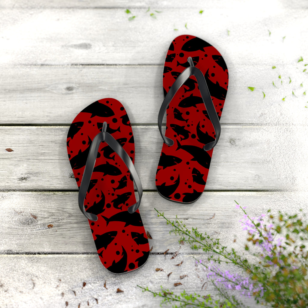 Unisex Red Black Shark Silhouette Pattern EVA Polyester Flip Flops