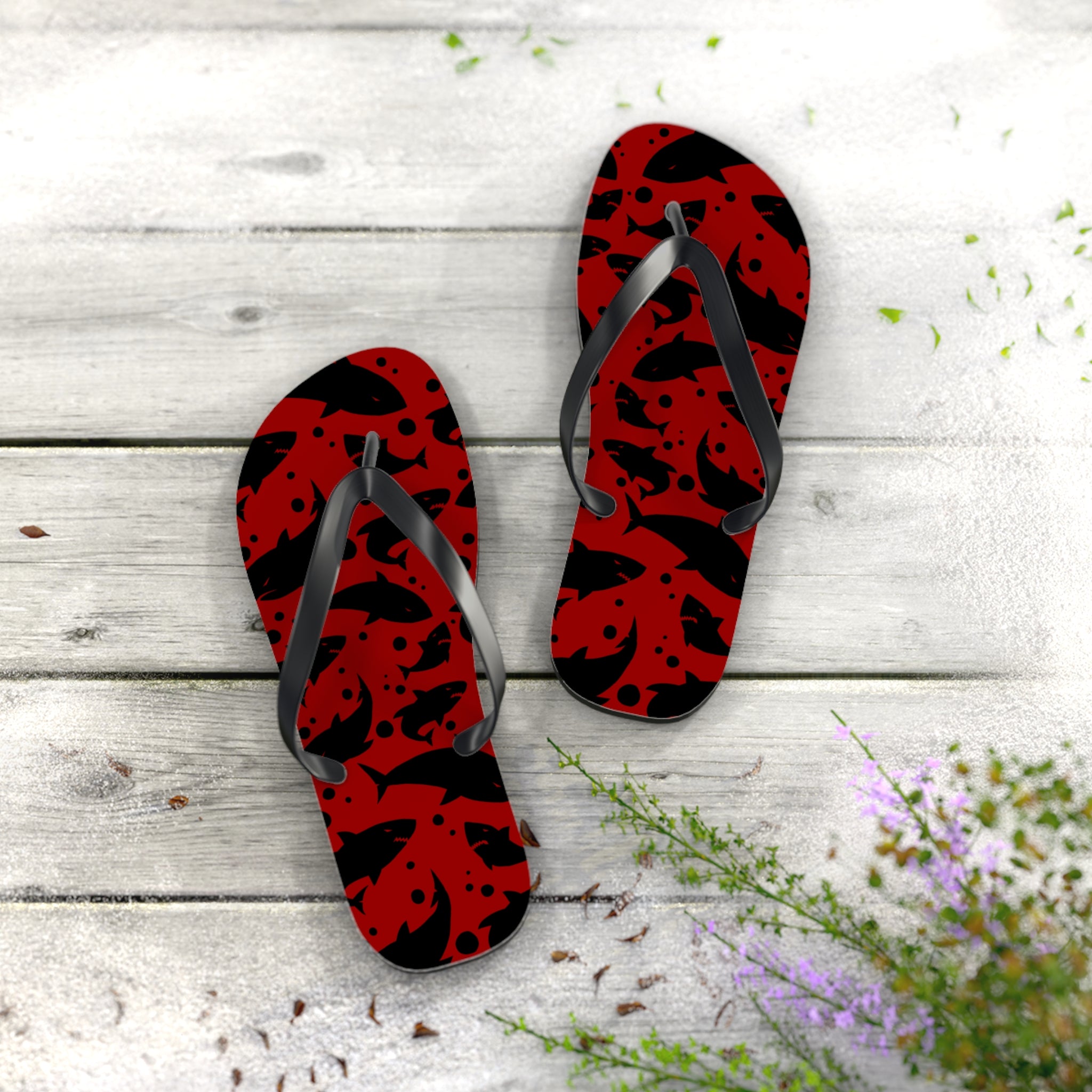 Unisex Red Black Shark Silhouette Pattern EVA Polyester Flip Flops
