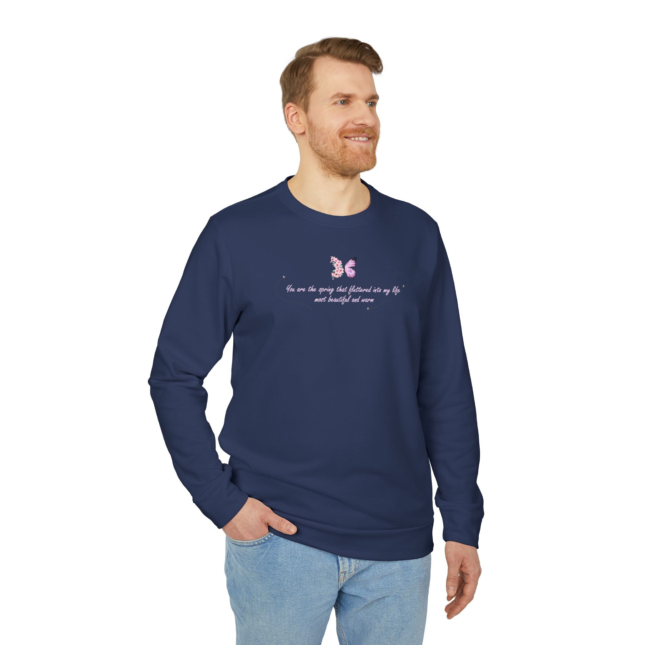 Unisex Navy Blue Floral Butterfly Spring Quote BCI Cotton Adidas Sweatshirt