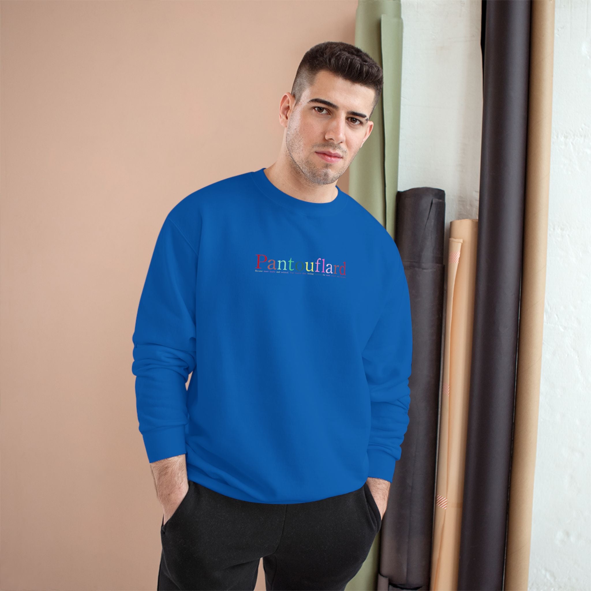 Old Money Aesthetic Champion Crewneck - Pantouflard Pastel Logo (Sustainable Eco-Fleece Sweatshirt)