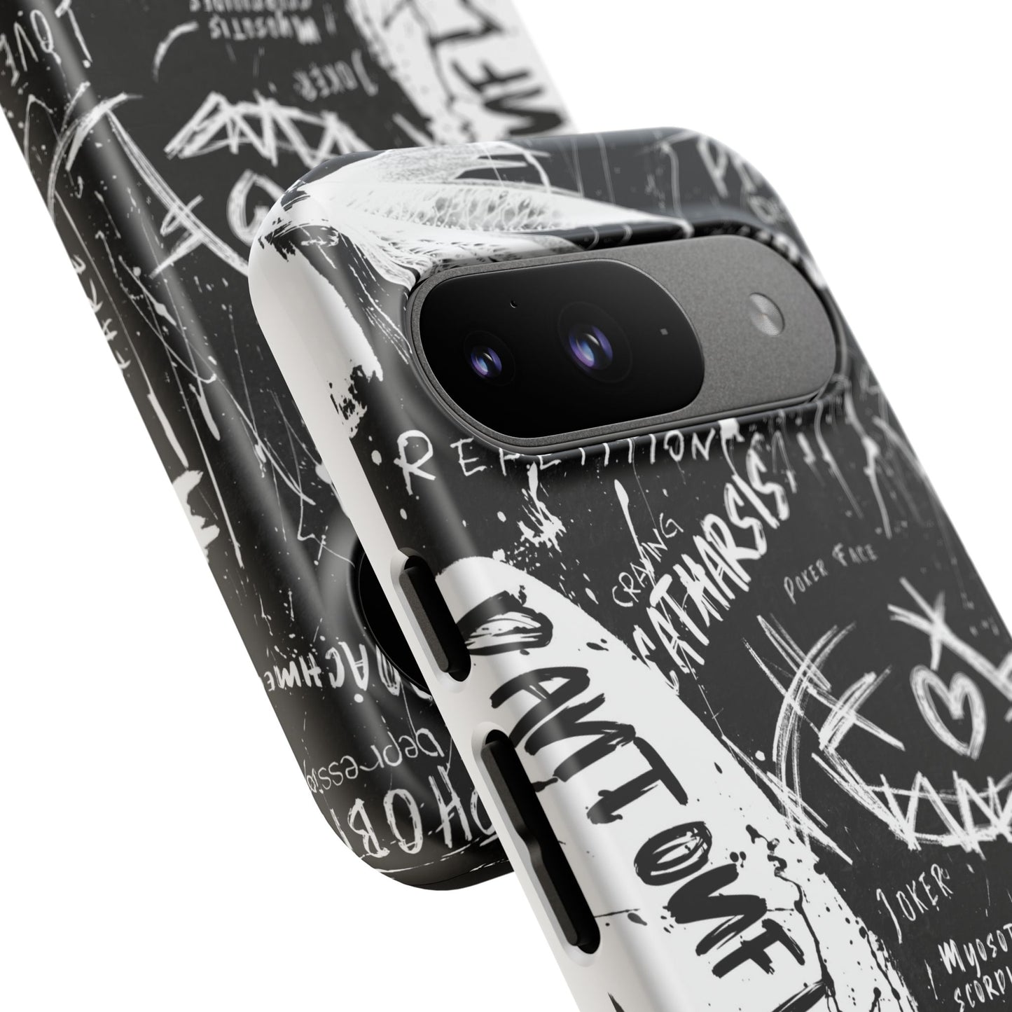 Fundas resistentes: funda atrevida para iPhone, Galaxy, Google Pixel, diseño de grafiti negro, estética urbana, regalo para amantes del arte, accesorios de teléfono modernos, estilo callejero