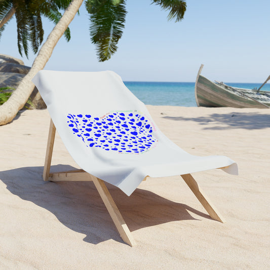 Chic Beach Towel with Blue Heart Design, Stylish Beach Blanket