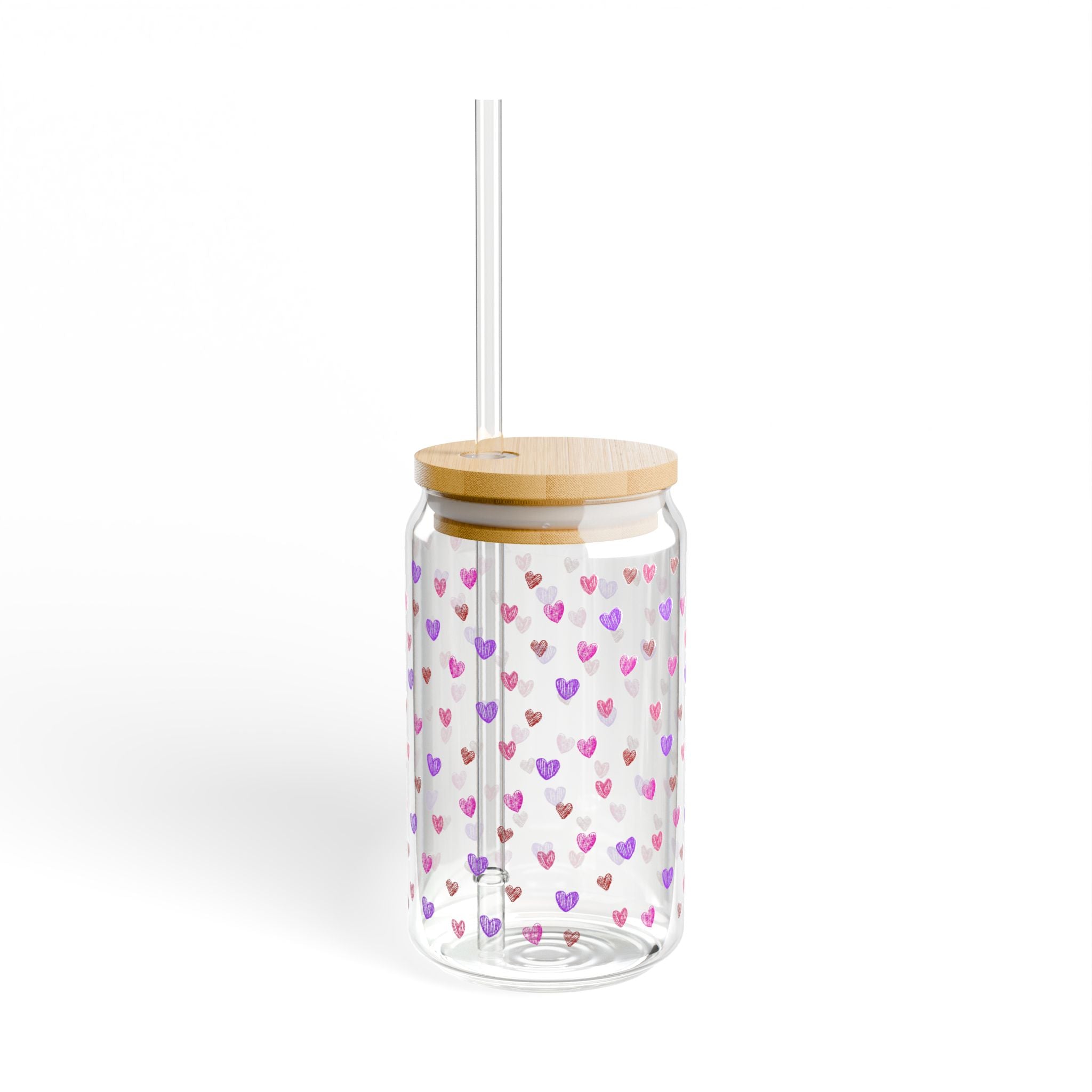 Clear Cute Hand-Drawn Hearts Pattern Tempered Glass Sipper