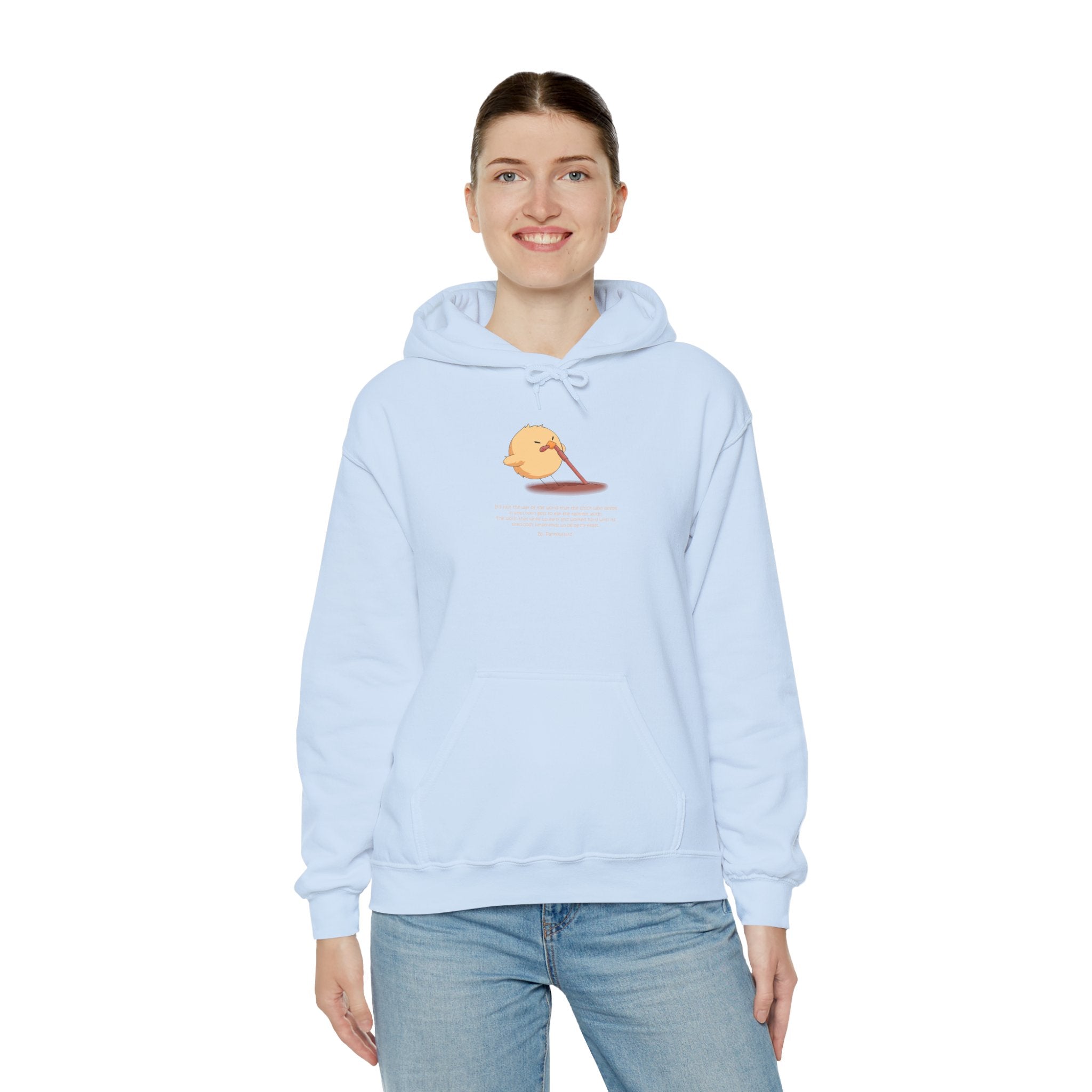 Kitsch Kawaii Chick & Worm Graphic Hoodie - The Quiet Victory (Aesthetic Streetwear Fleece)