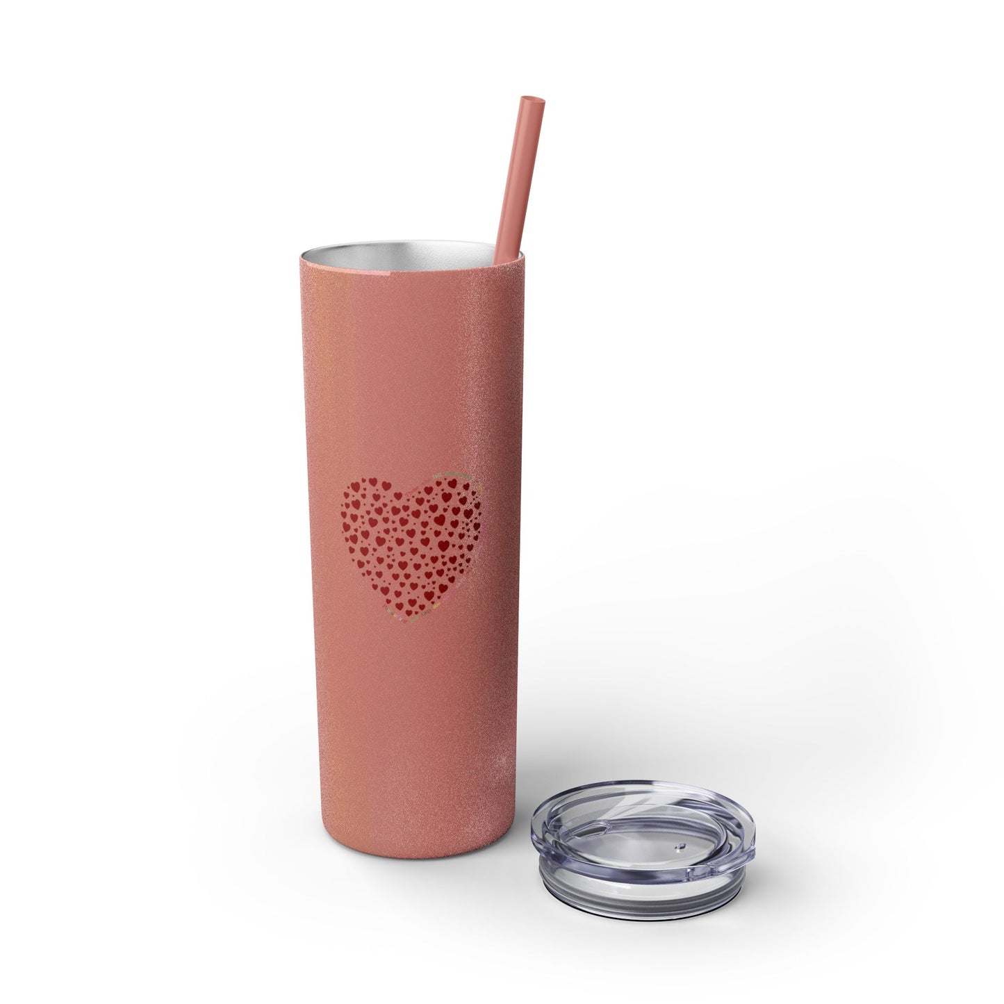 Red Heart Dot Skinny Tumbler | 20oz Reusable Travel Mug, Eco-Friendly Drinkware