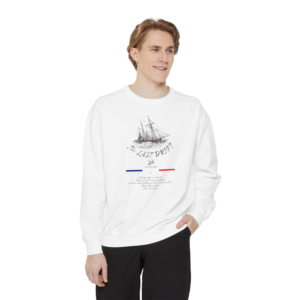Unisex White Vintage Ship Graphic Cotton Blend Sweatshirt