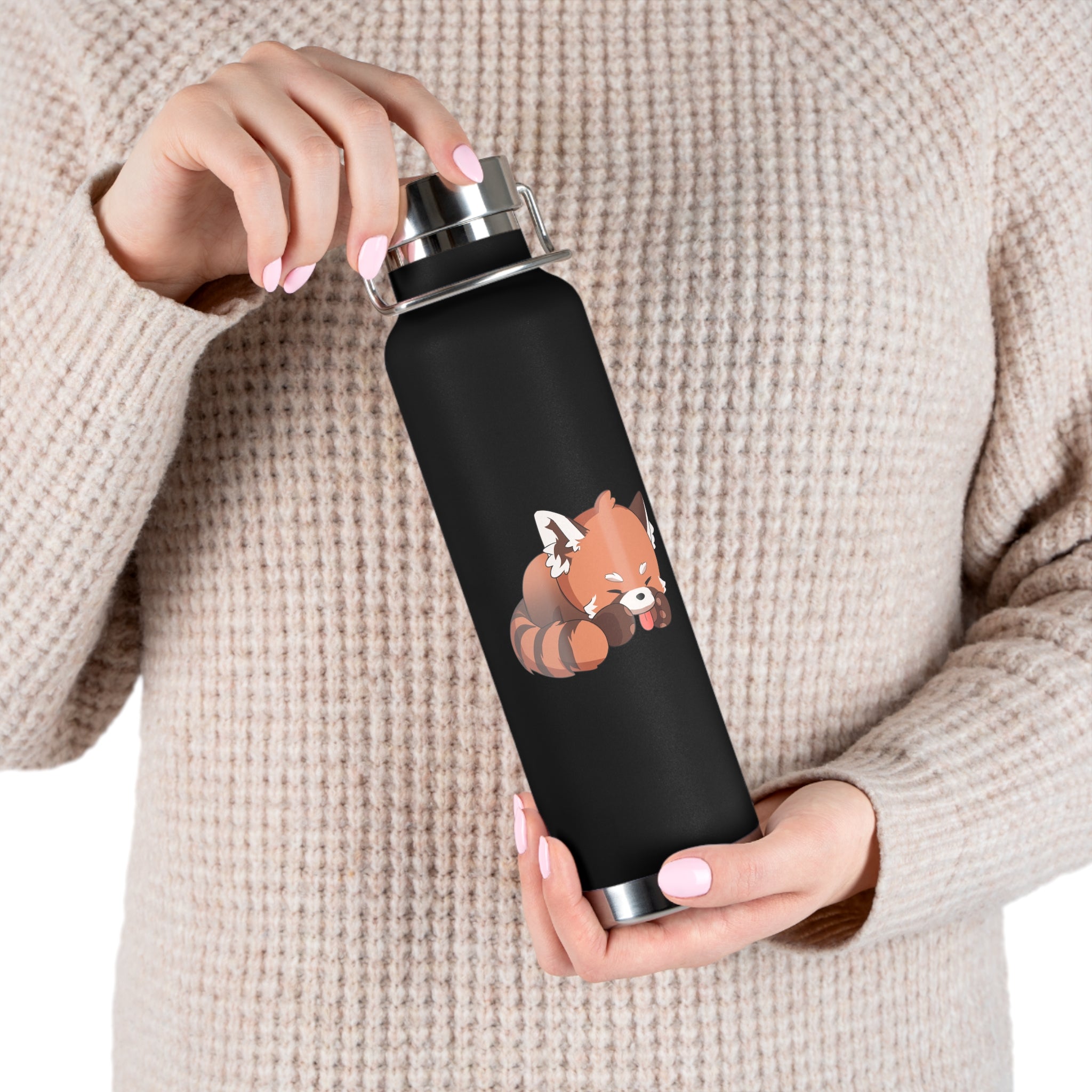 Orange Cute Sleeping Red Panda 22oz Copper Vacuum Insulated Bottle