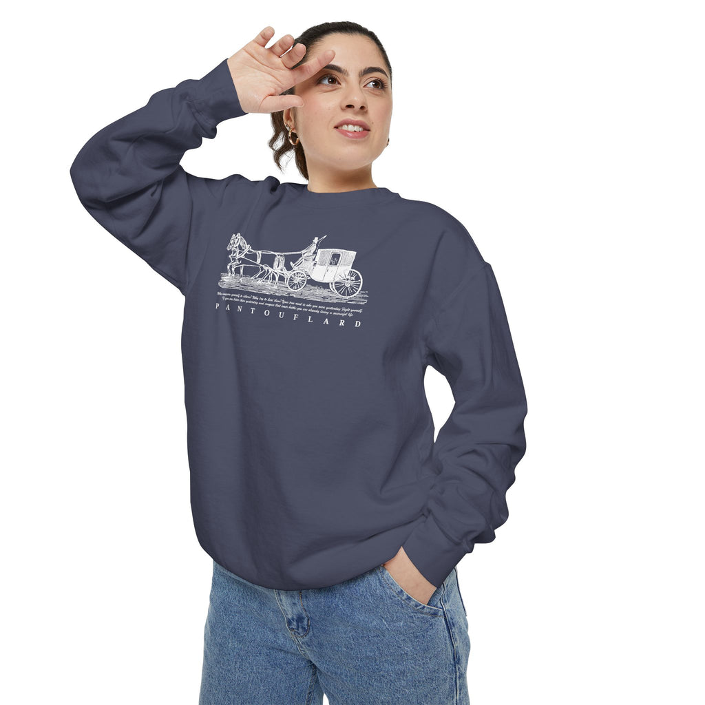 Unisex Navy Vintage Carriage Graphic Cotton Blend Sweatshirt