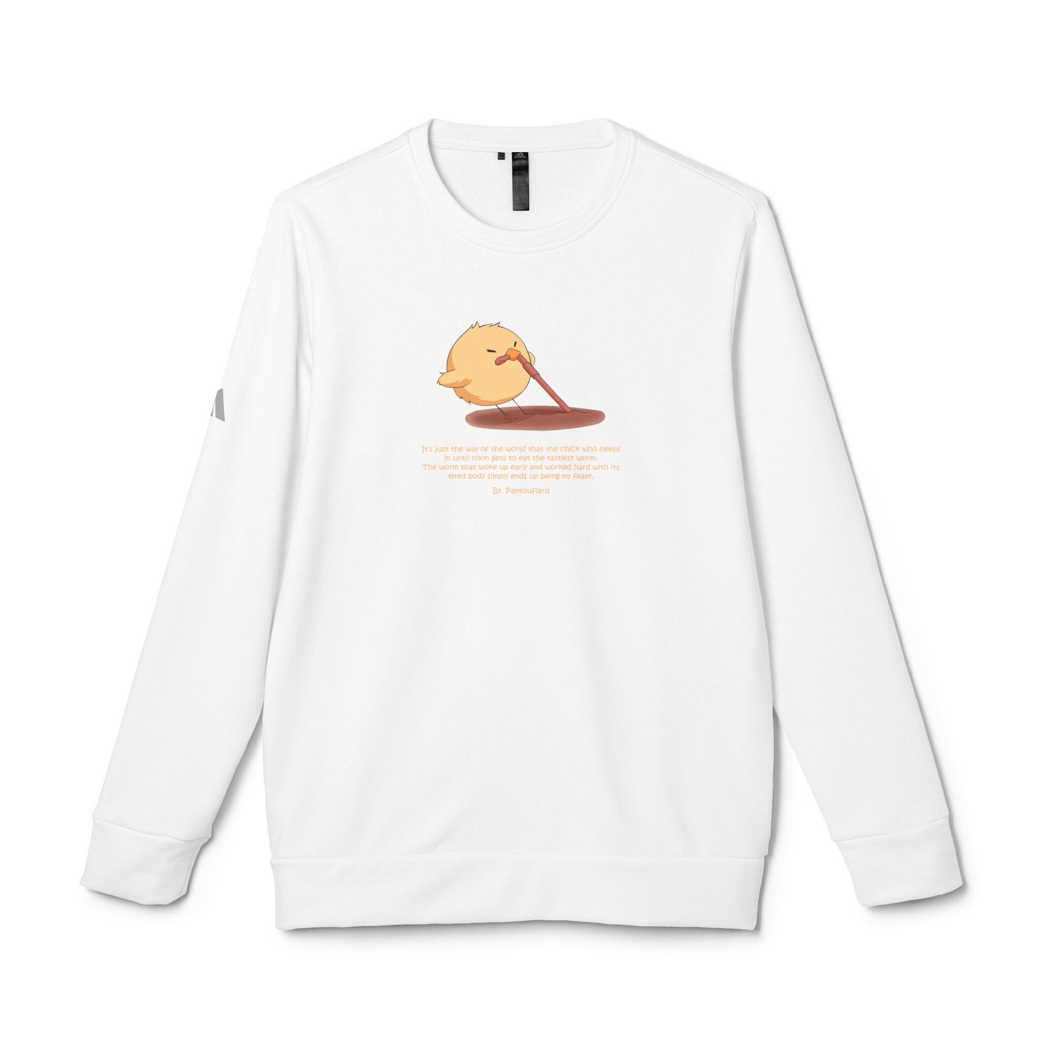 Adidas Crewneck Sweatshirt with Funny Graphic - "Early Bird Parody" Cute Chick Design - 8color Cotton Fleece Pullover - Unisex Streetwear