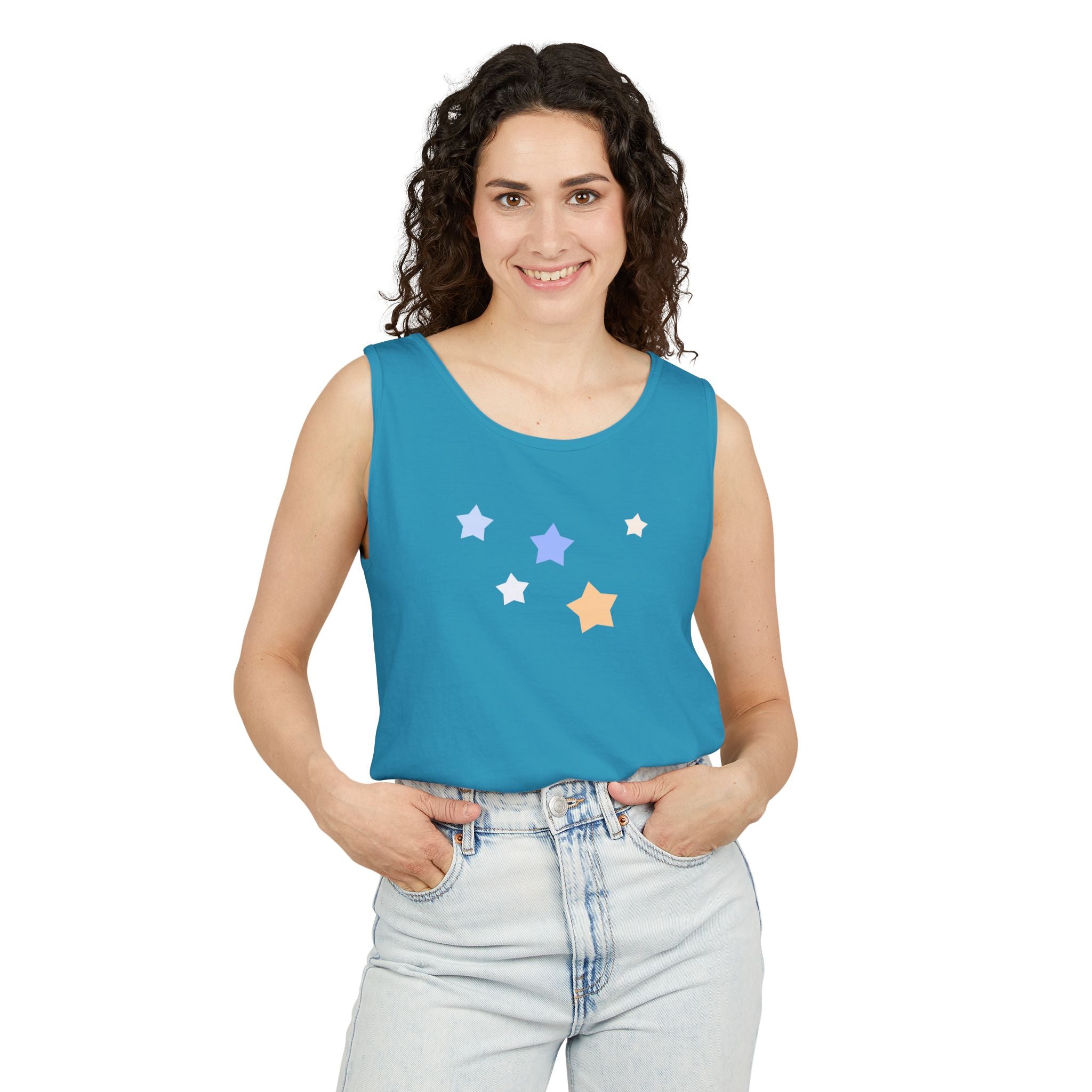 Men's & Women's Cassiopeia Constellation Graphic Garment-Dyed Tank Top - W-Shape Sleeveless Shirt