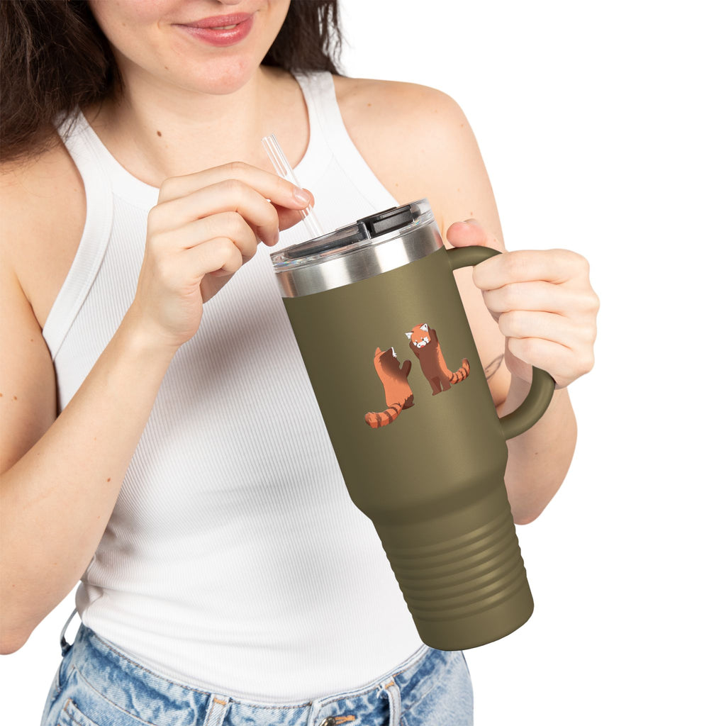 Olive Green Cute Standing Red Pandas 40oz Stainless Steel Insulated Travel Mug