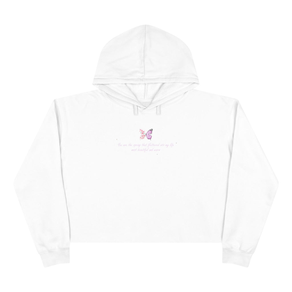 Women's Peach Floral Butterfly Spring Quote Cotton Blend Crop Hoodie