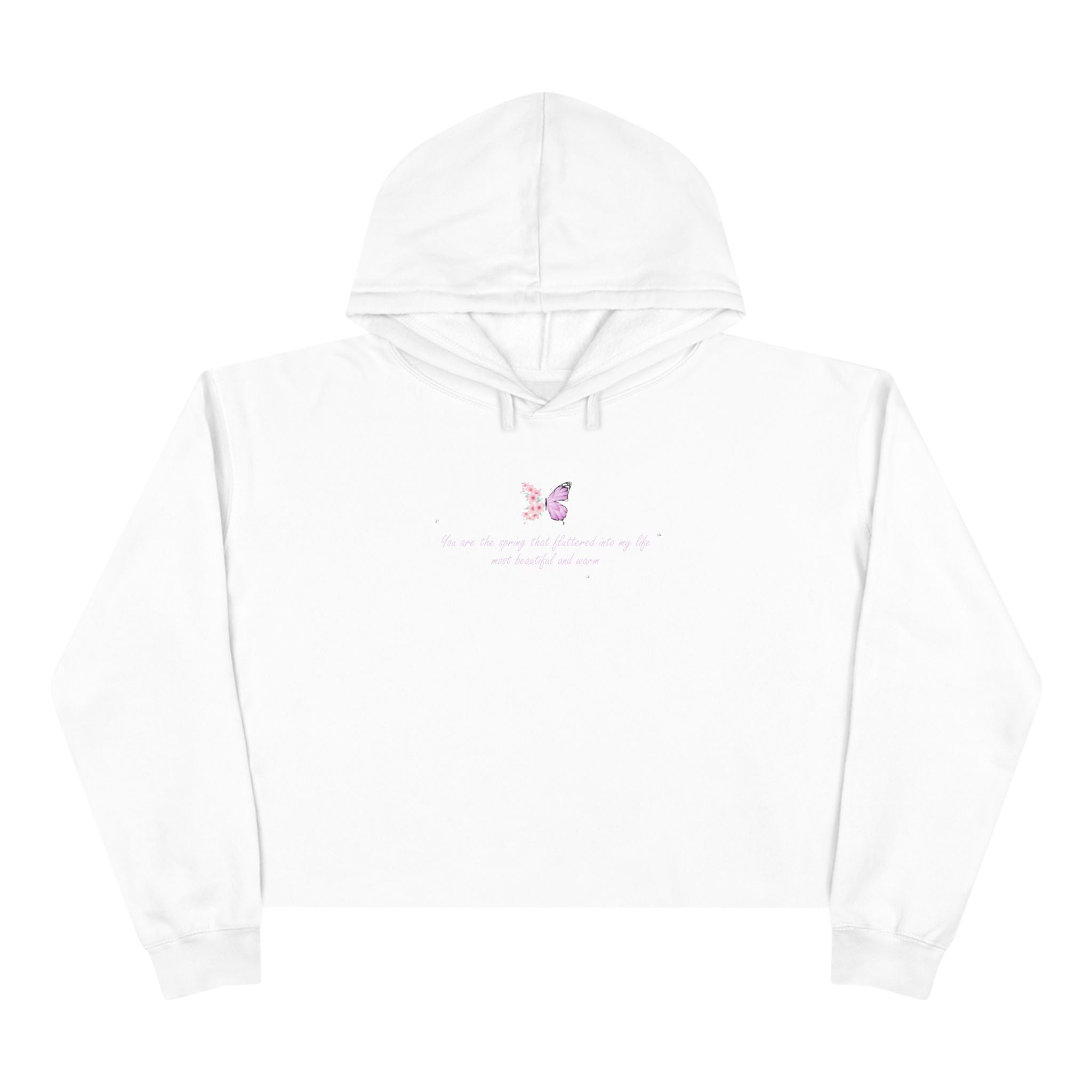 Women's Peach Floral Butterfly Spring Quote Cotton Blend Crop Hoodie