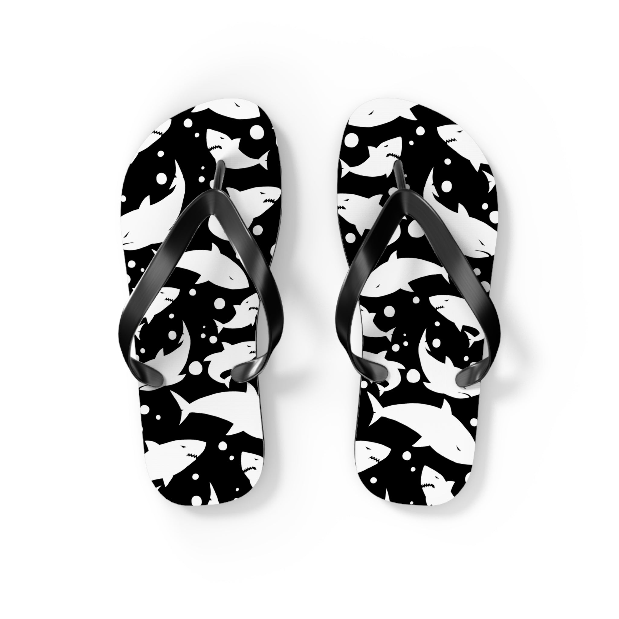 Men's/Women's Black and White Shark Print Flip Flops - Graphic Thong Sandals