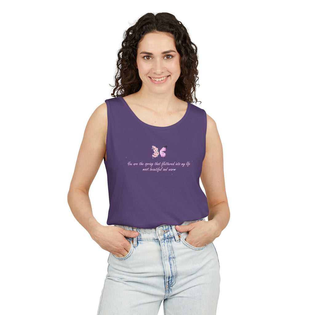 Unisex Navy Blue Floral Butterfly Spring Quote 100% Cotton Tank Top