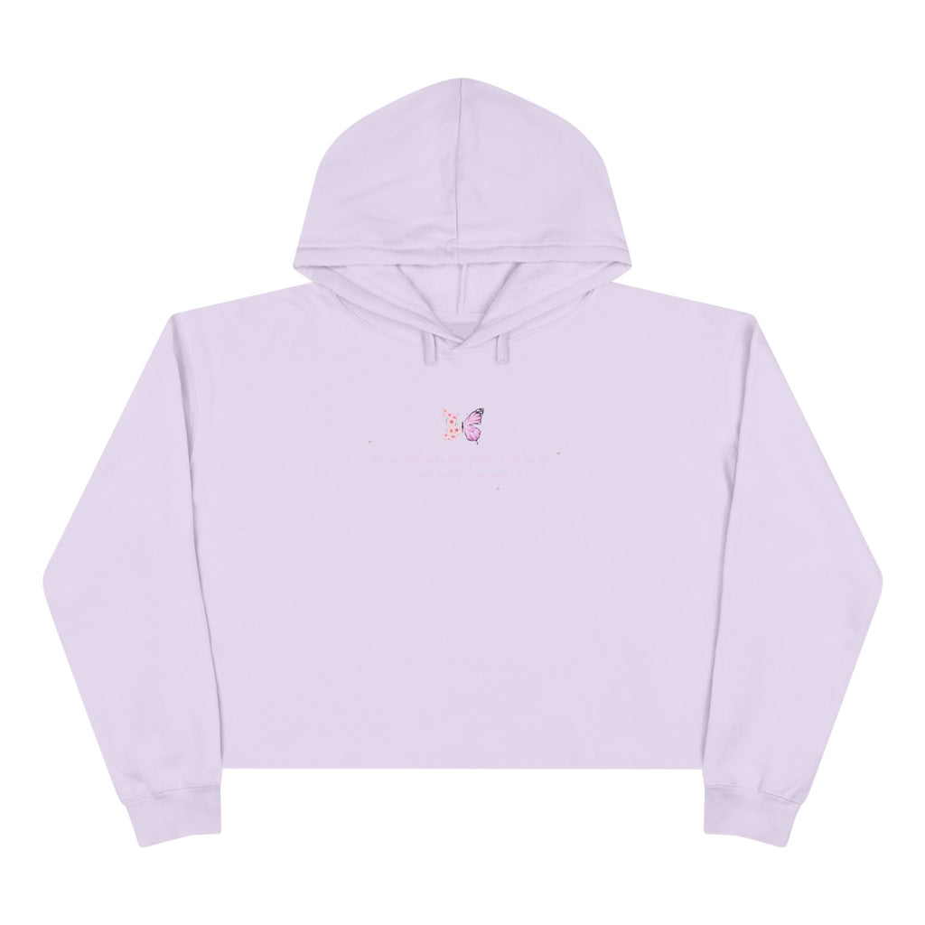 Women's Peach Floral Butterfly Spring Quote Cotton Blend Crop Hoodie