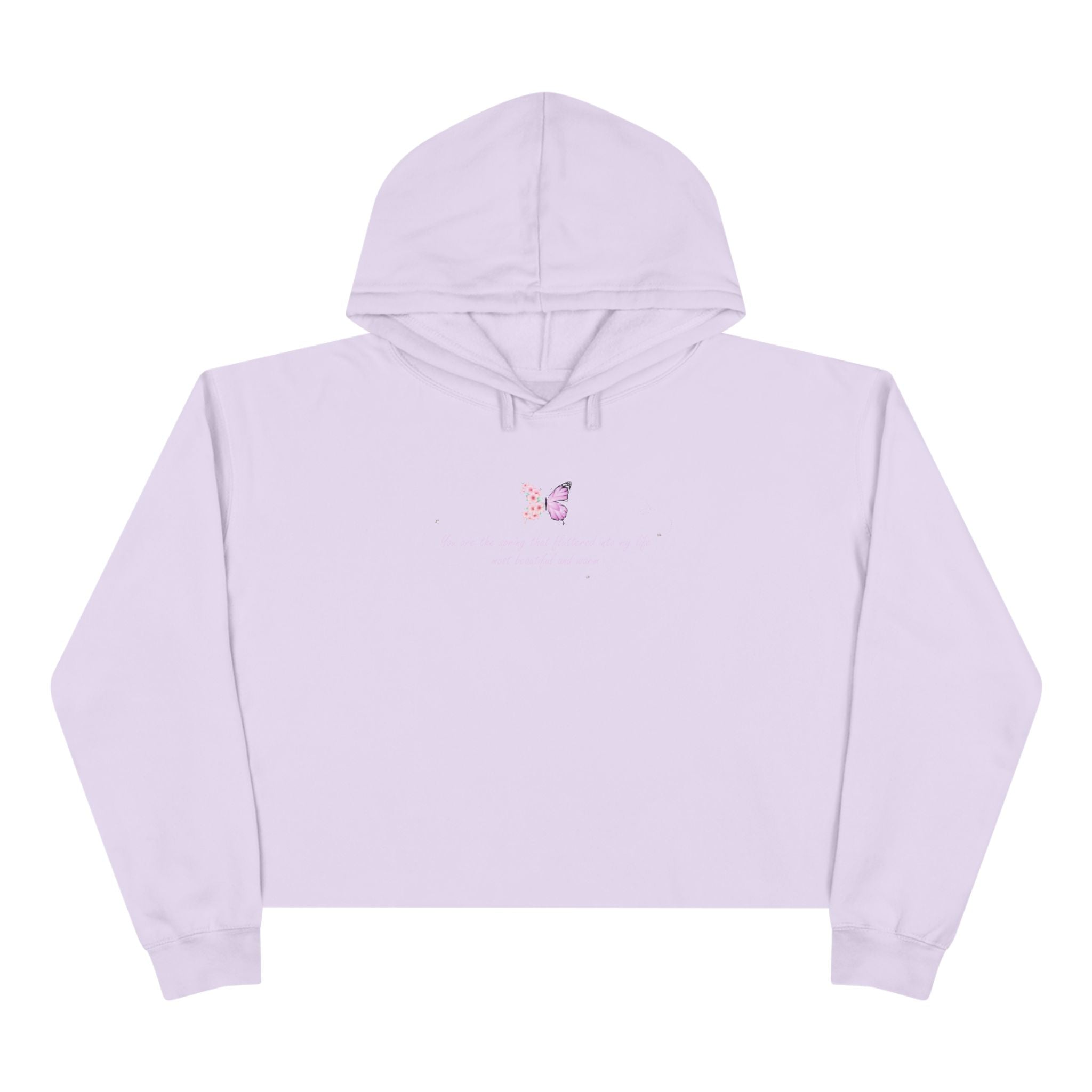 Women's Peach Floral Butterfly Spring Quote Cotton Blend Crop Hoodie