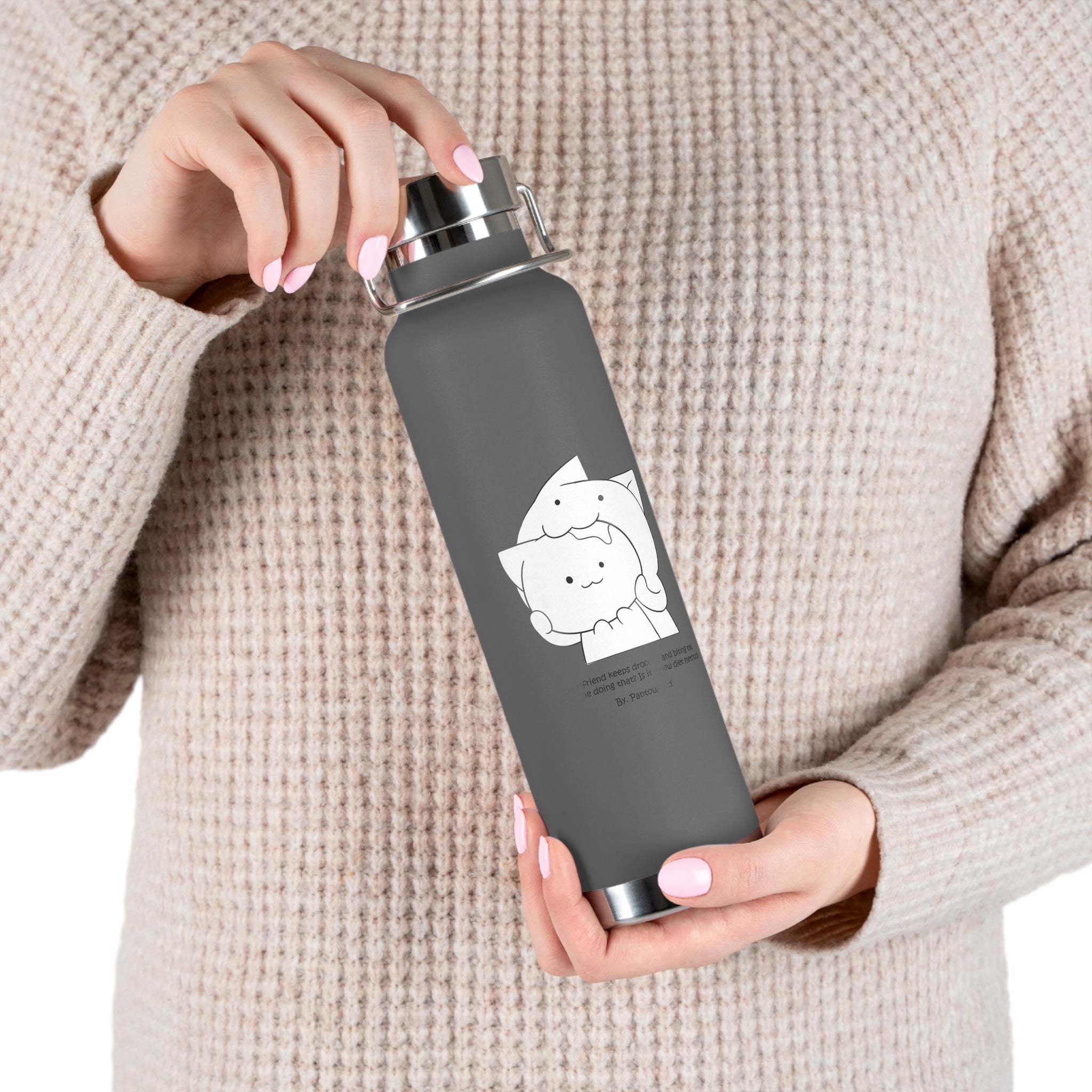 Navy Blue Cute Biting Cats Quote 22oz Copper Vacuum Insulated Bottle