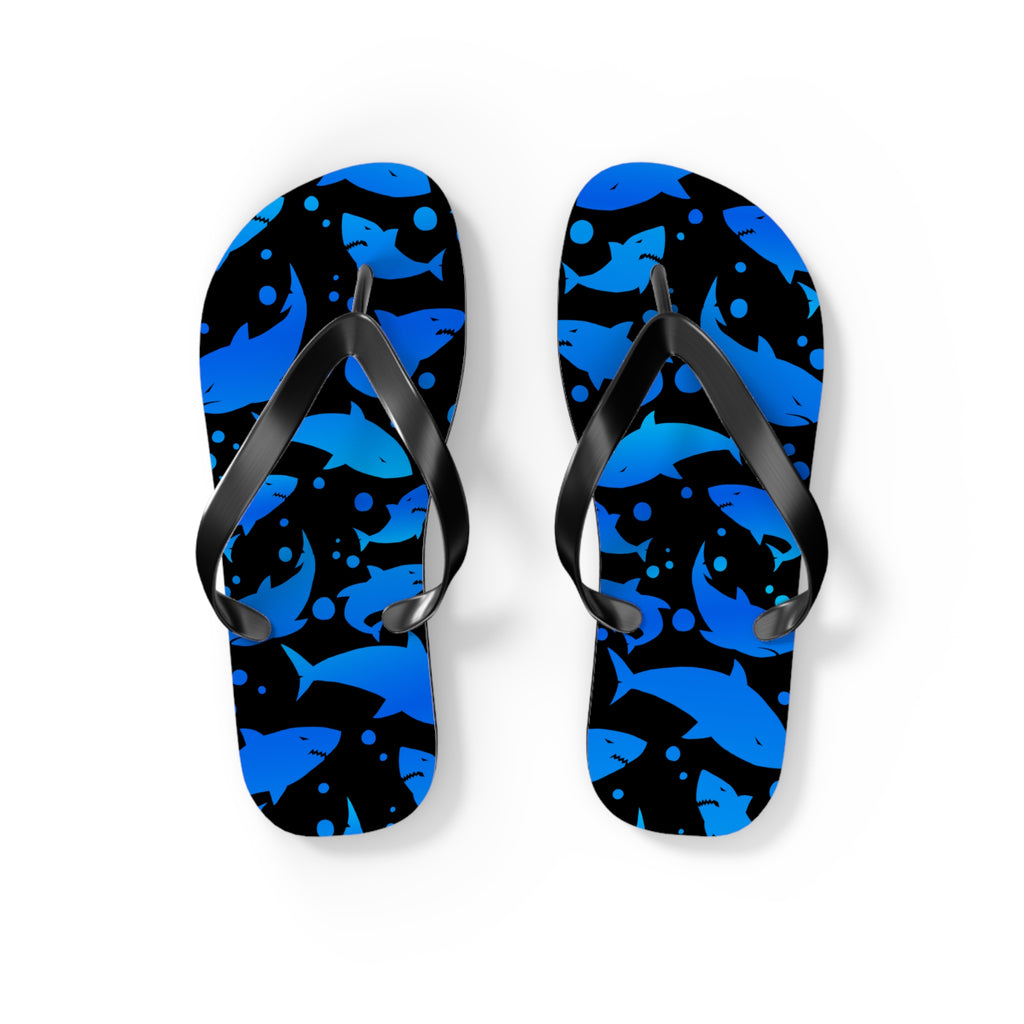 Men's/Women's Blue and Black Shark Print Flip Flops - Graphic Thong Sandals