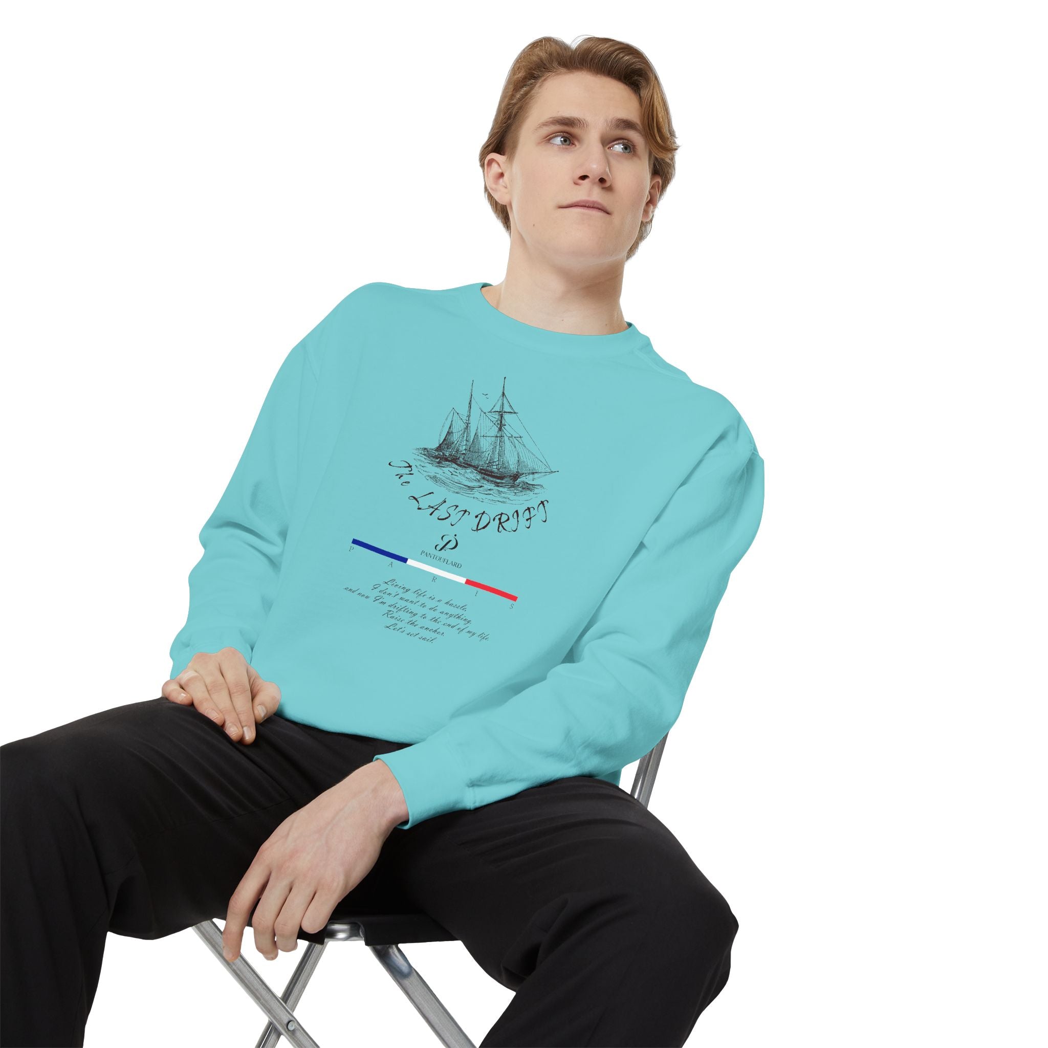 Unisex White Vintage Ship Graphic Cotton Blend Sweatshirt