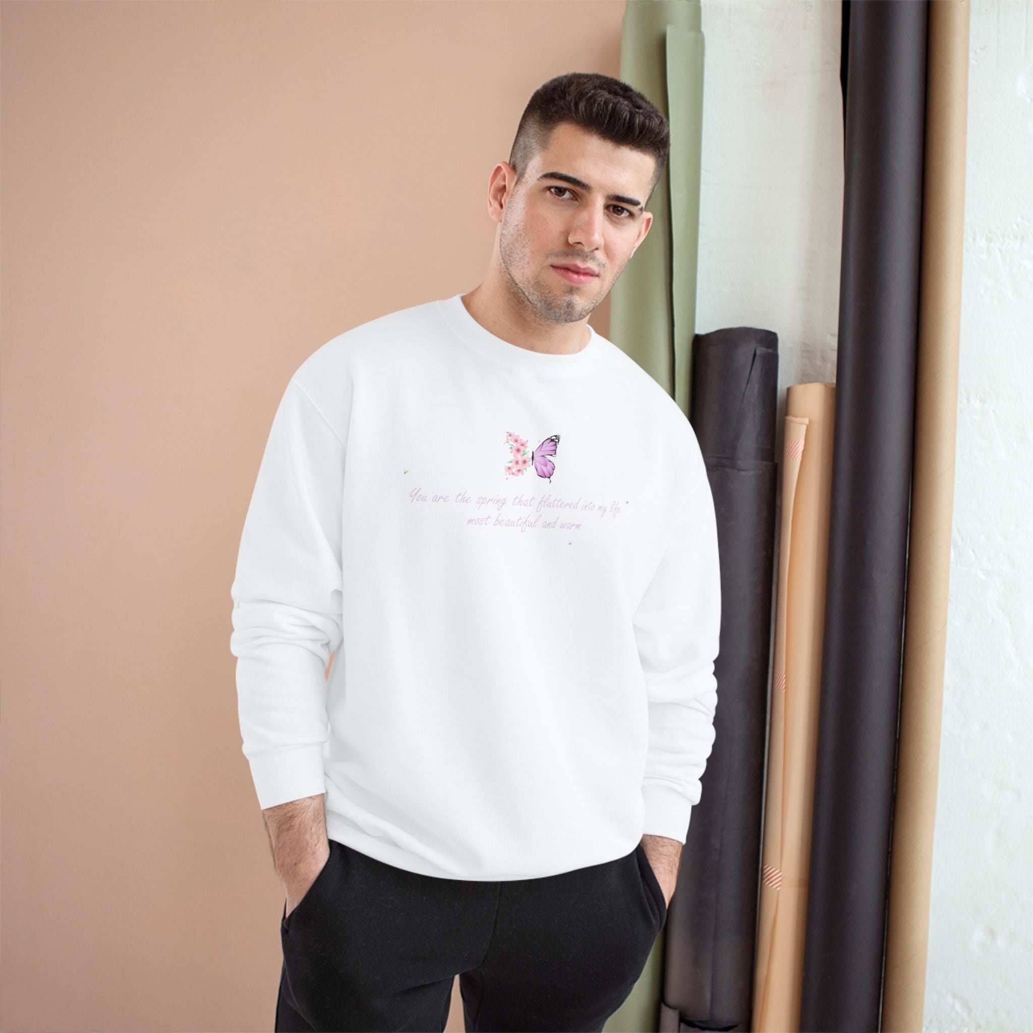 Unisex White Floral Butterfly Spring Quote Cotton Blend Champion Sweatshirt