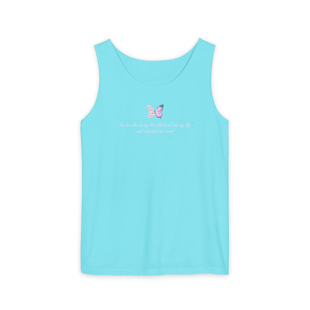 Unisex Navy Blue Floral Butterfly Spring Quote 100% Cotton Tank Top