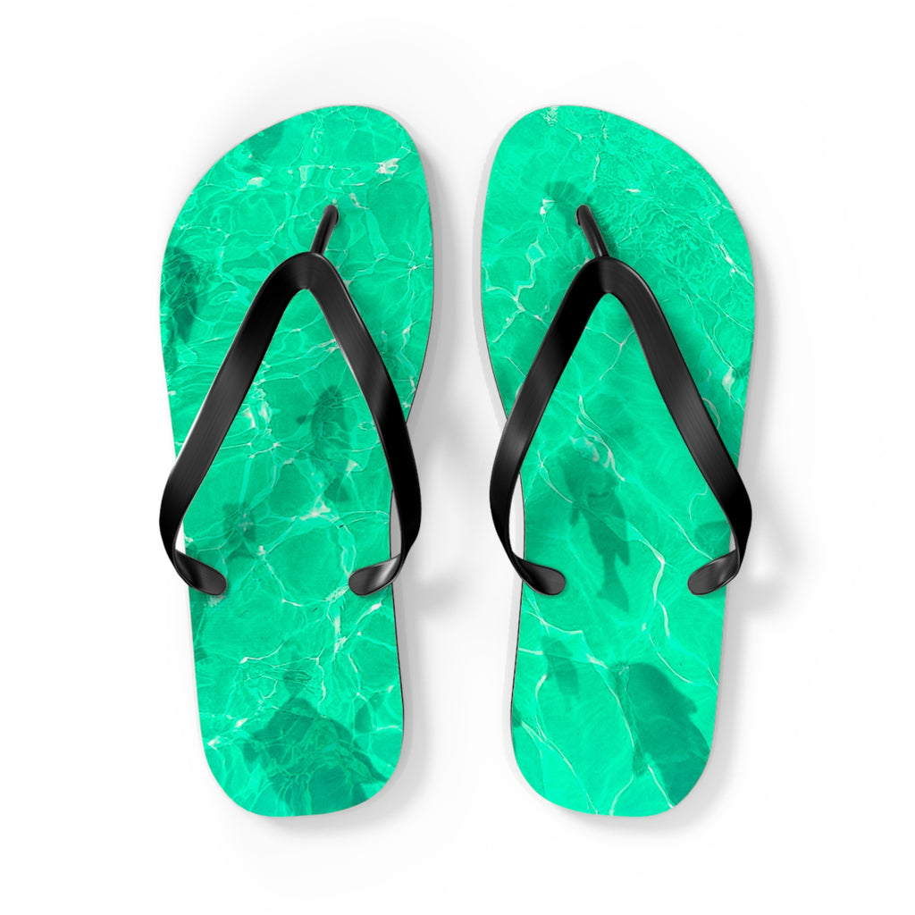 Unisex Vibrant Turquoise Green Sunlit Water Surface Fish Silhouette EVA Polyester Flip Flops