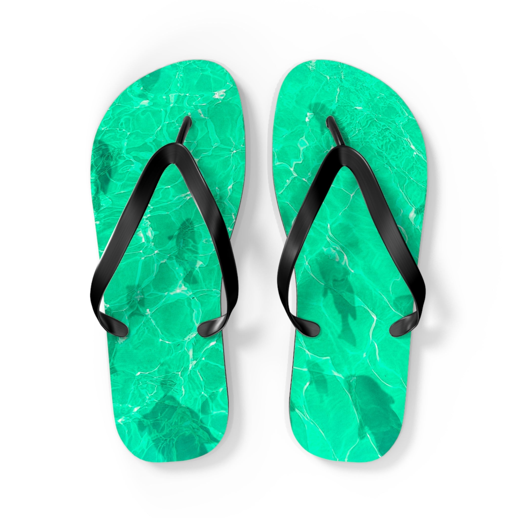 Unisex Vibrant Turquoise Green Sunlit Water Surface Fish Silhouette EVA Polyester Flip Flops