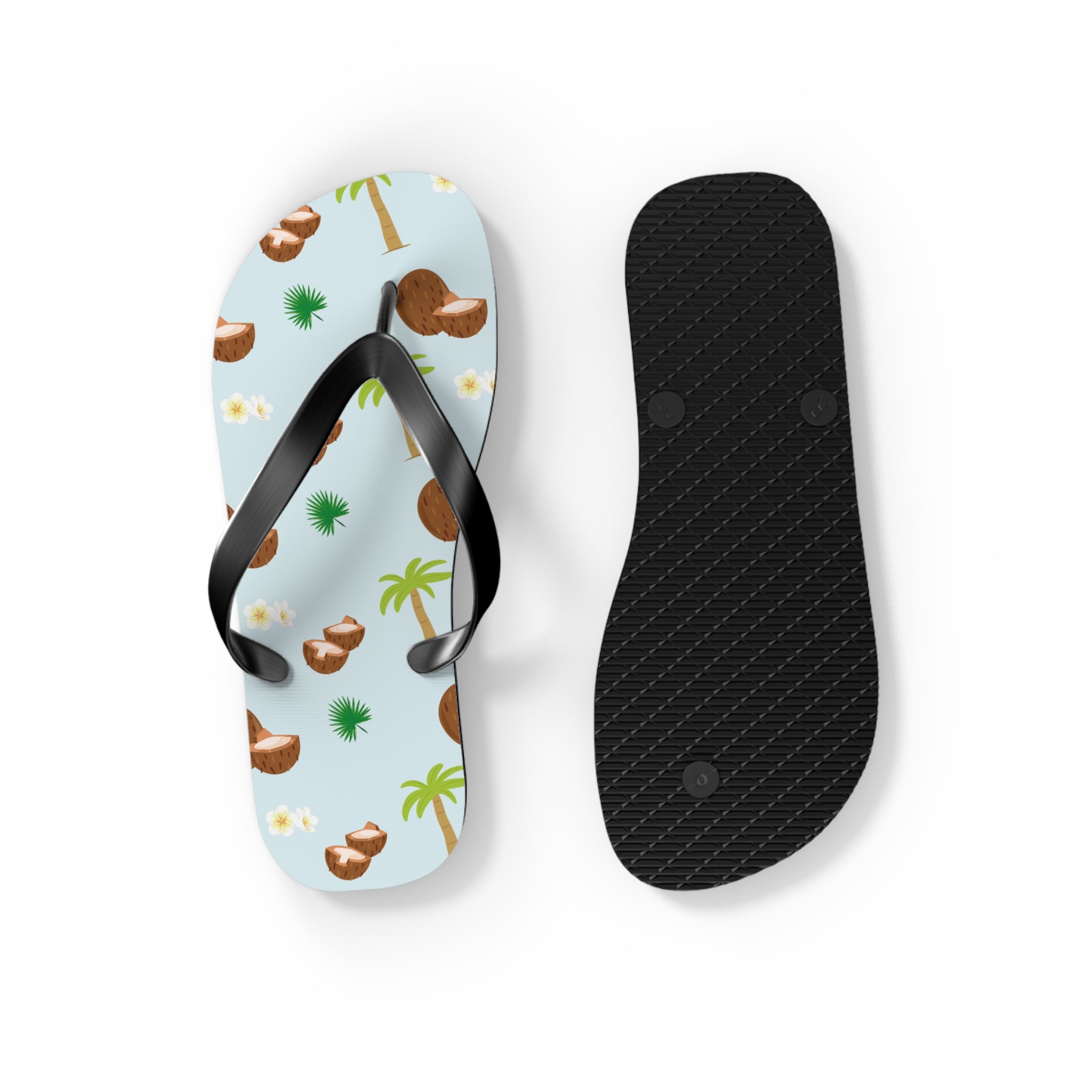 Unisex Light Blue Coconut Palm Tree Tropical Pattern EVA Polyester Flip Flops