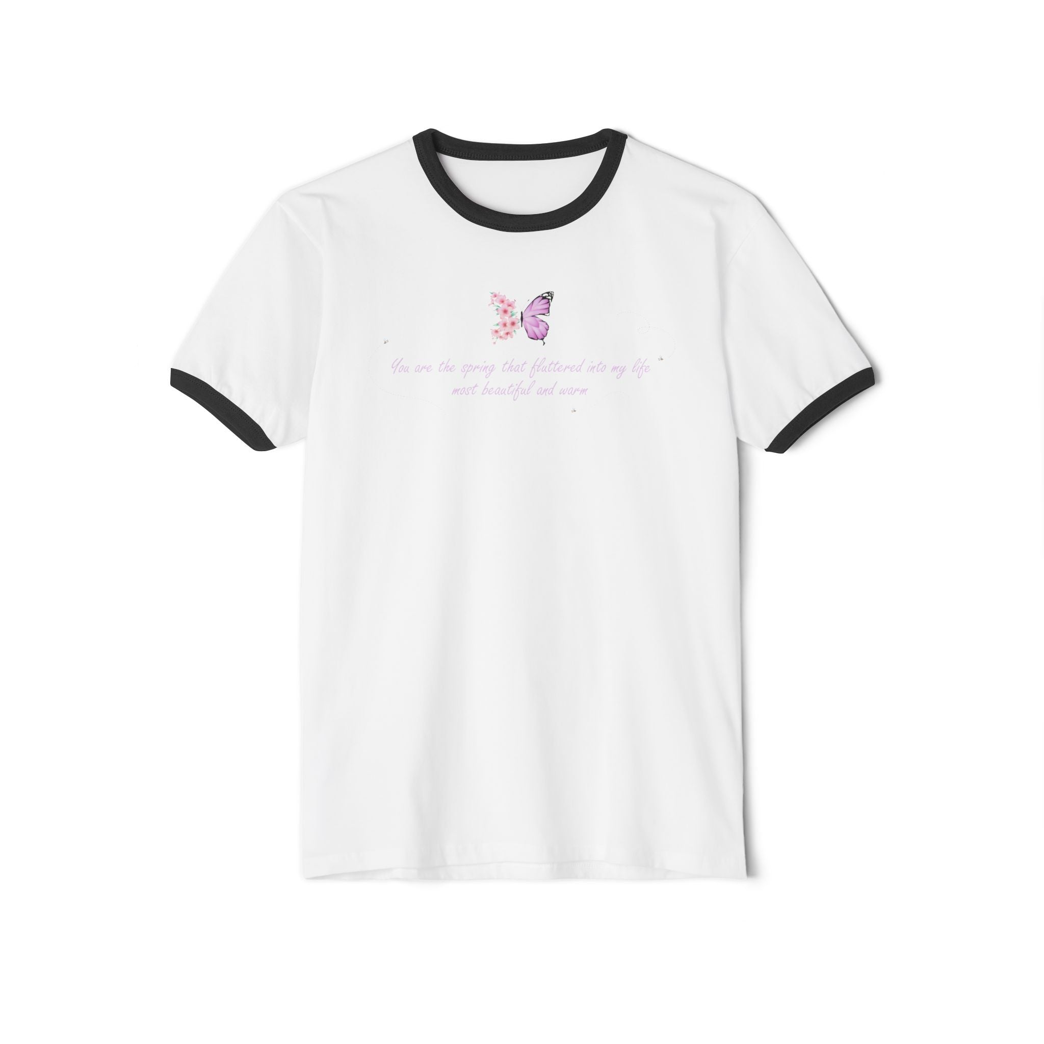 Unisex Natural Floral Butterfly Spring Quote 100% Cotton Ringer T-Shirt