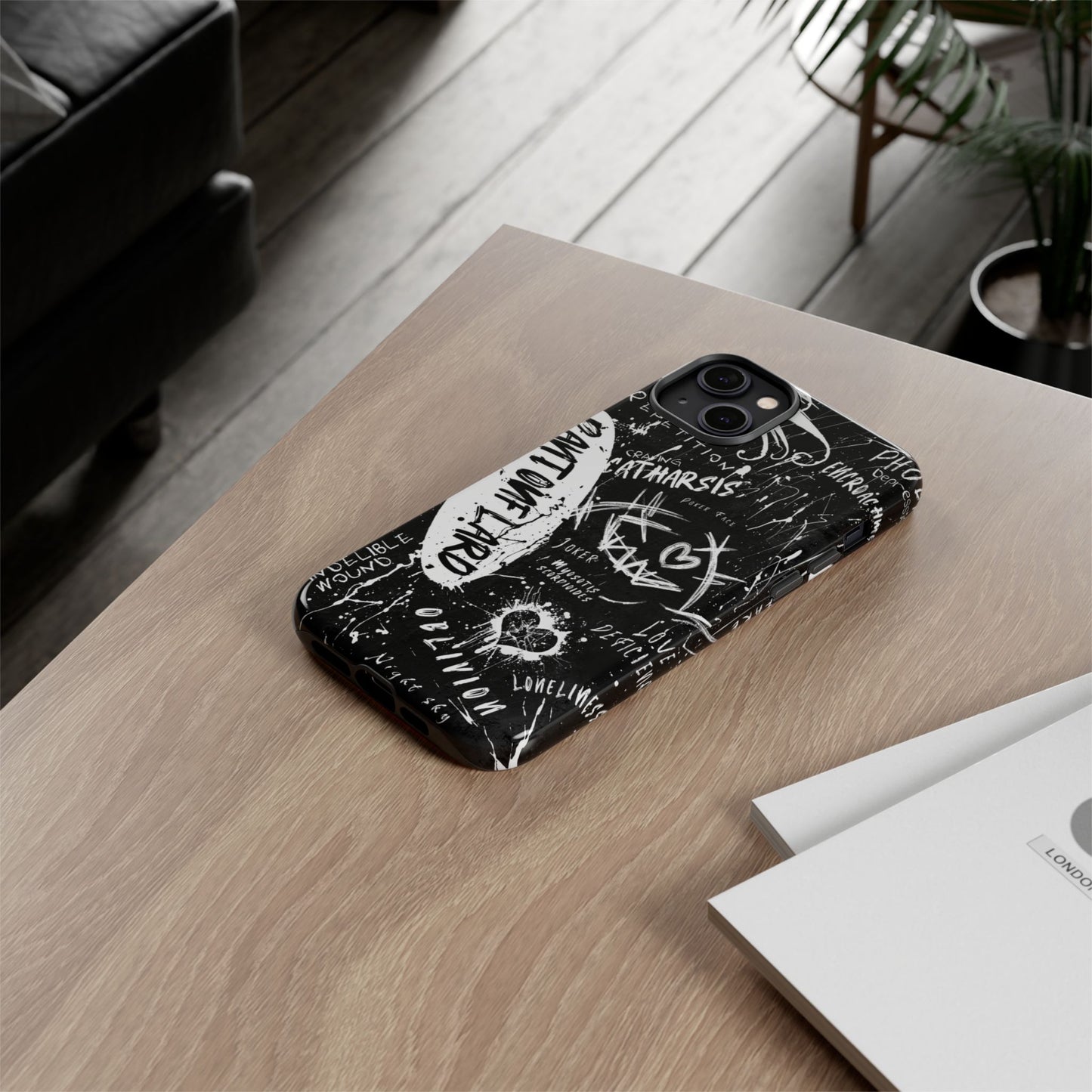 Fundas resistentes: funda atrevida para iPhone, Galaxy, Google Pixel, diseño de grafiti negro, estética urbana, regalo para amantes del arte, accesorios de teléfono modernos, estilo callejero