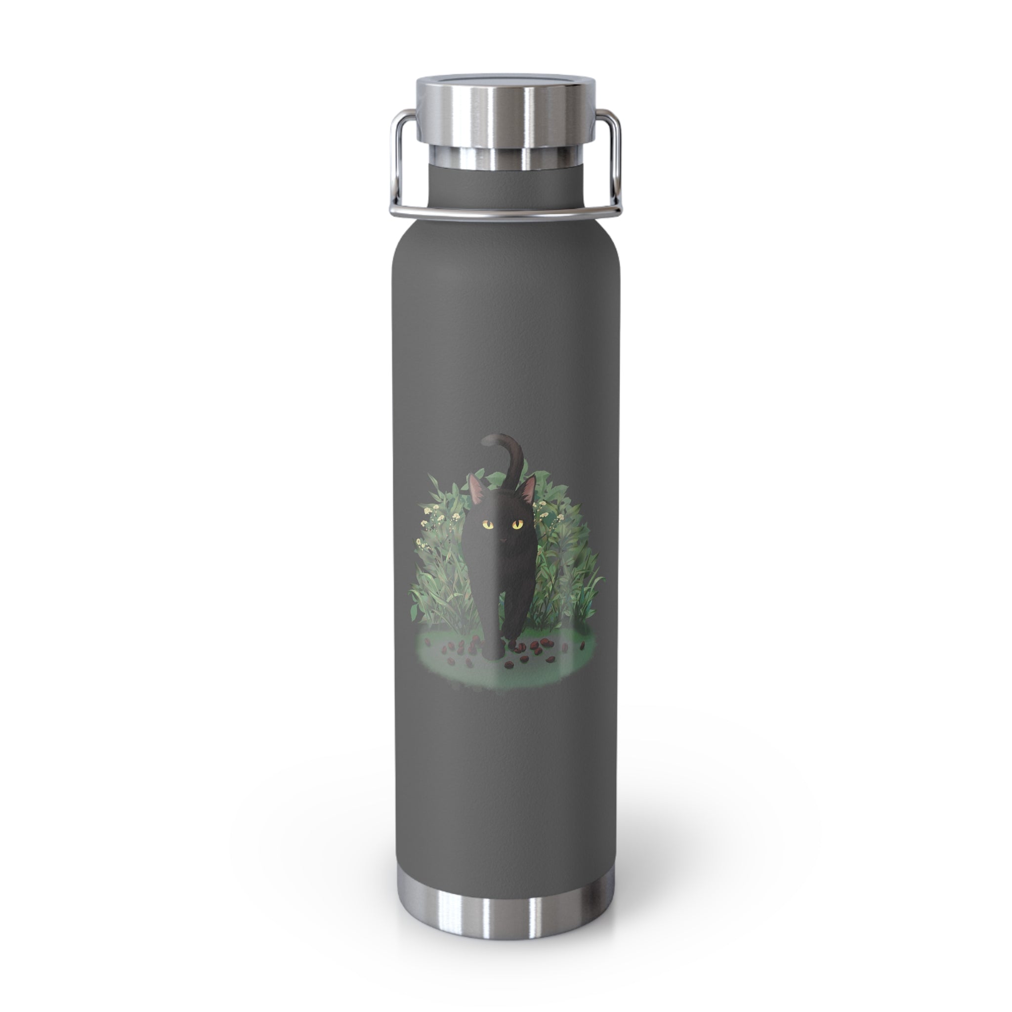 Black Mysterious Black Cat in Bushes 22oz Copper Vacuum Insulated Bottle
