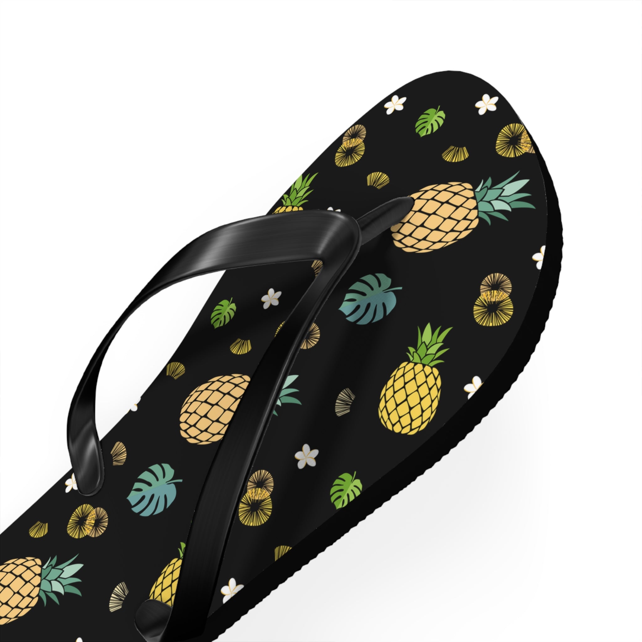 Unisex Black Pineapple Tropical Pattern EVA Polyester Flip Flops