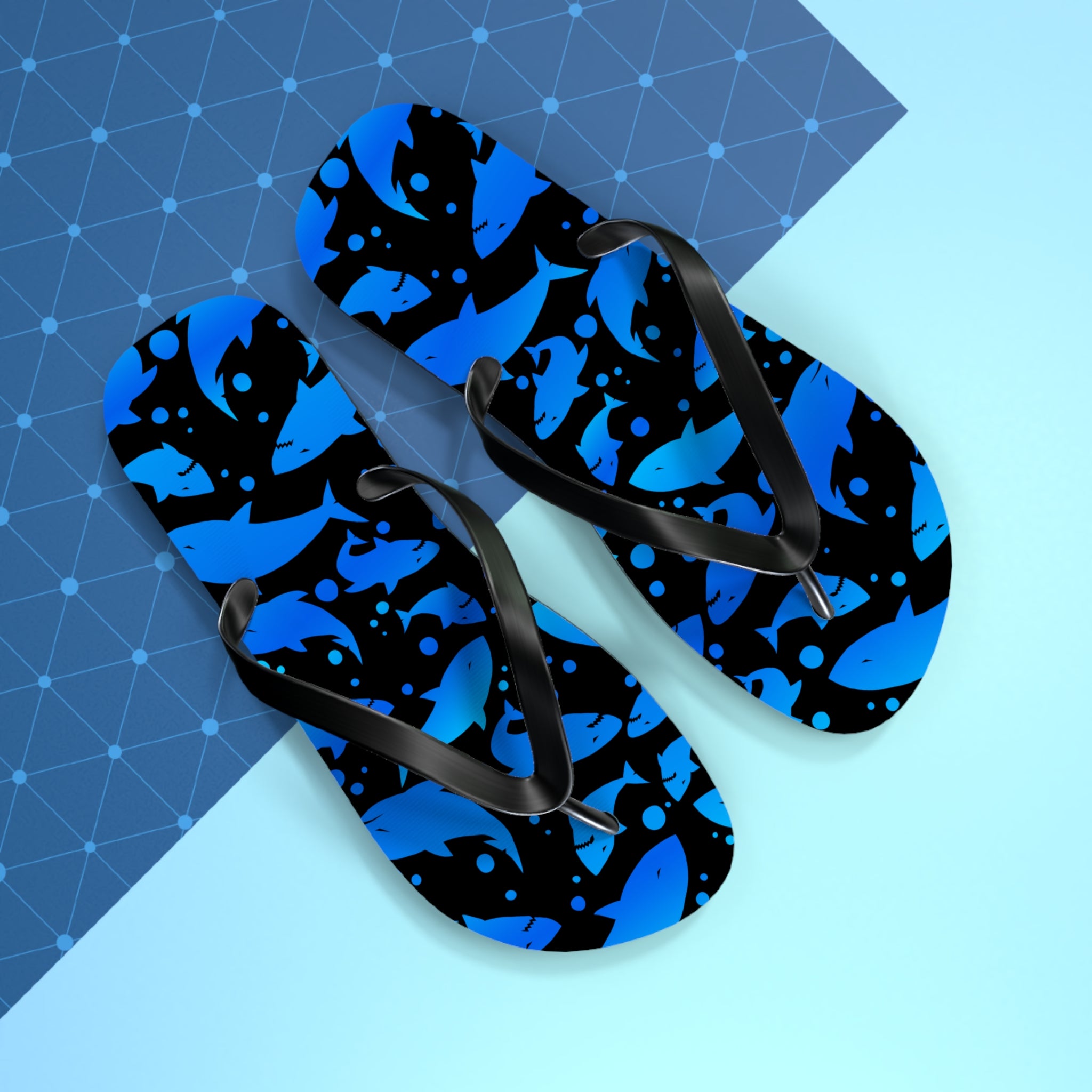 Men's/Women's Blue and Black Shark Print Flip Flops - Graphic Thong Sandals