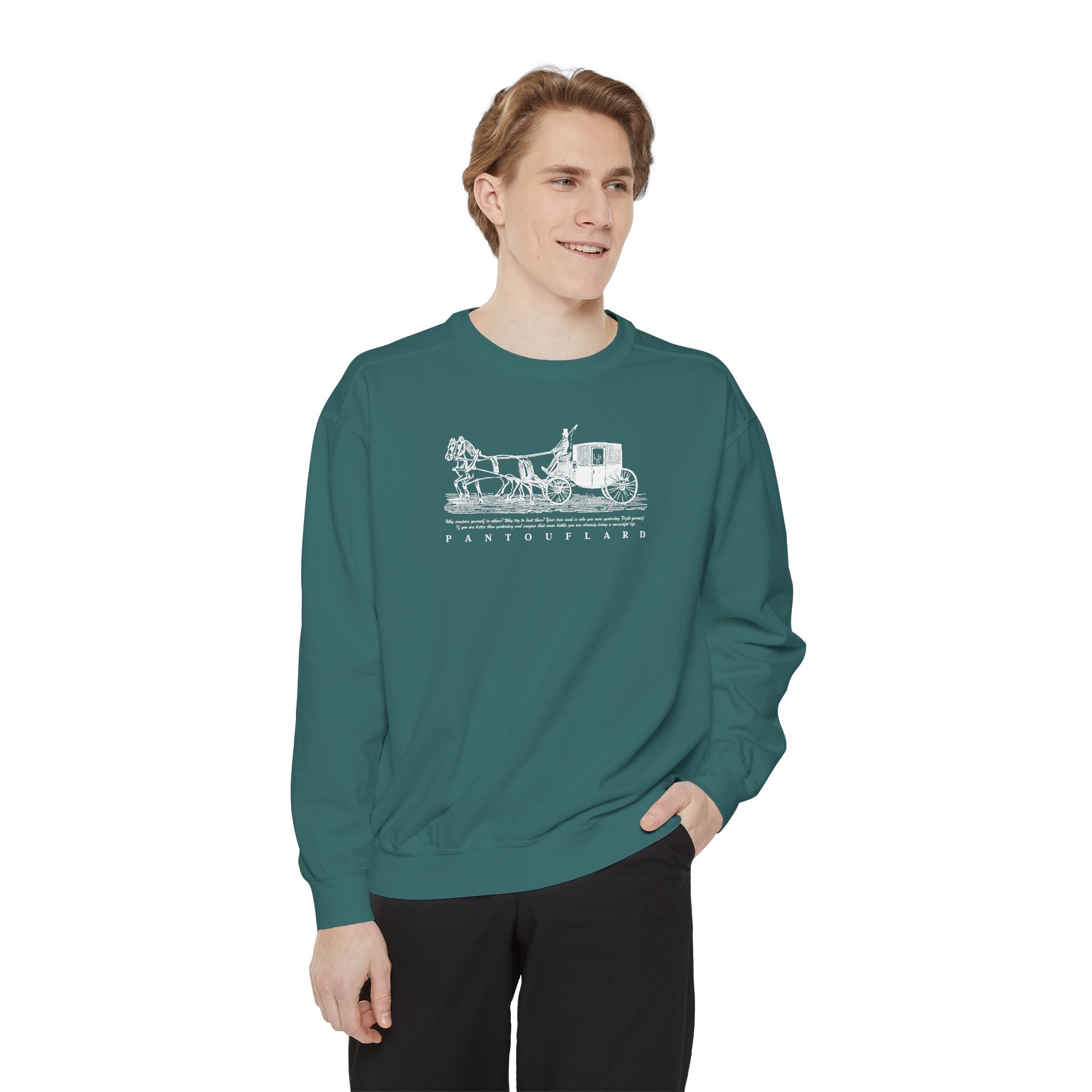 Unisex Navy Vintage Carriage Graphic Cotton Blend Sweatshirt