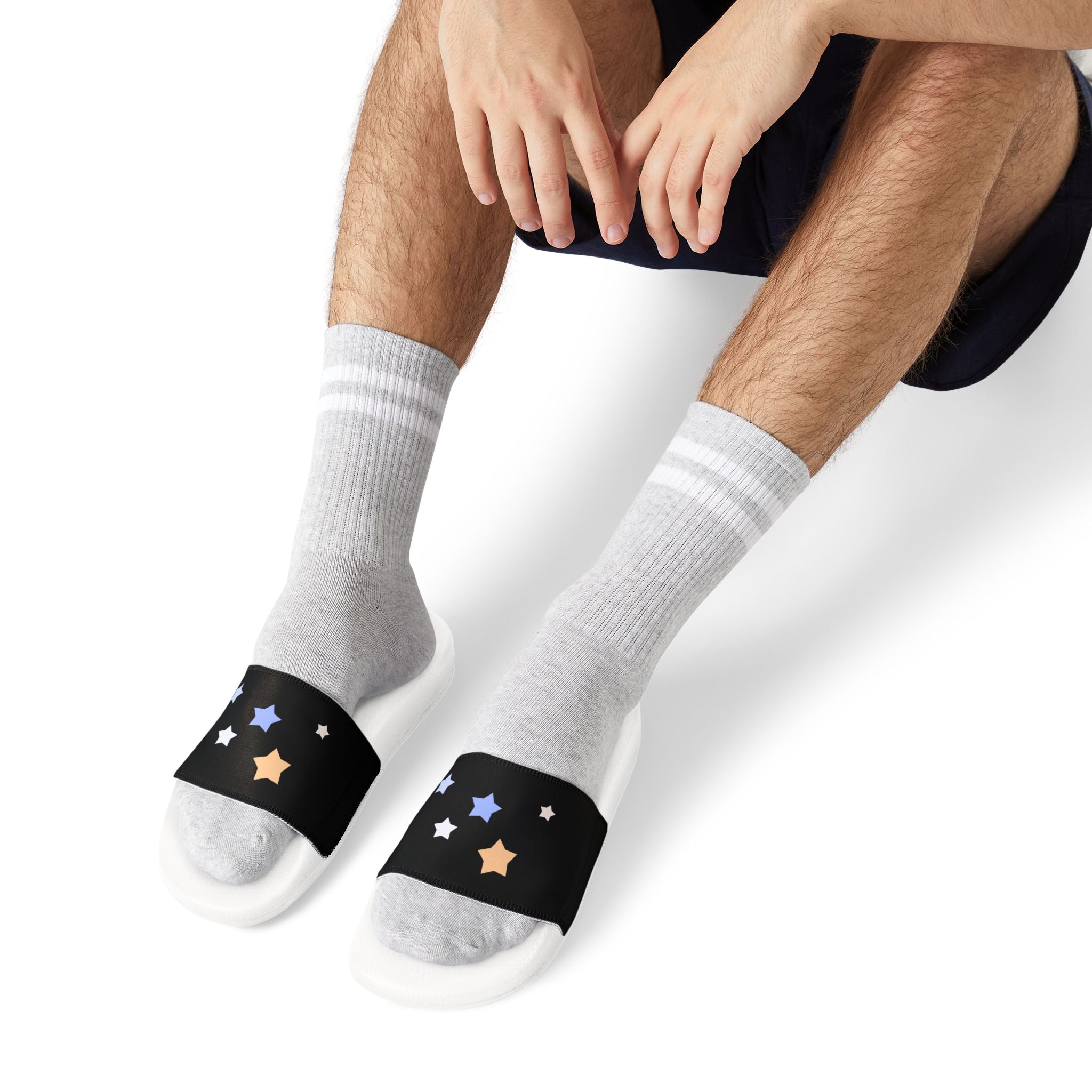 Men's Black and White Kitschy Cassiopeia Constellation Neoprene Blend Slide Sandals