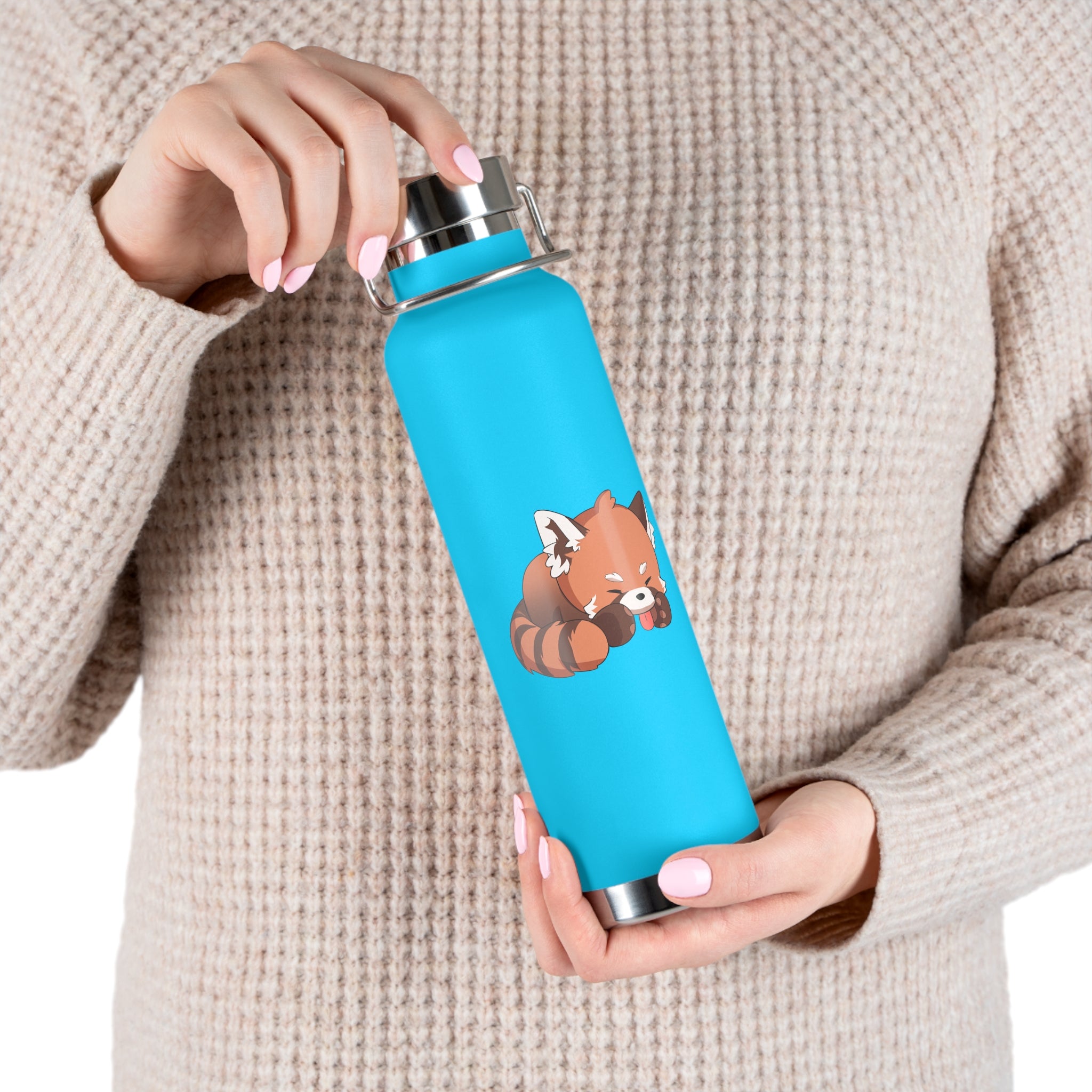 Orange Cute Sleeping Red Panda 22oz Copper Vacuum Insulated Bottle