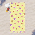 Light Yellow Colorful Hand Drawn Heart Pattern 100% Polyester Boho Beach Cloth