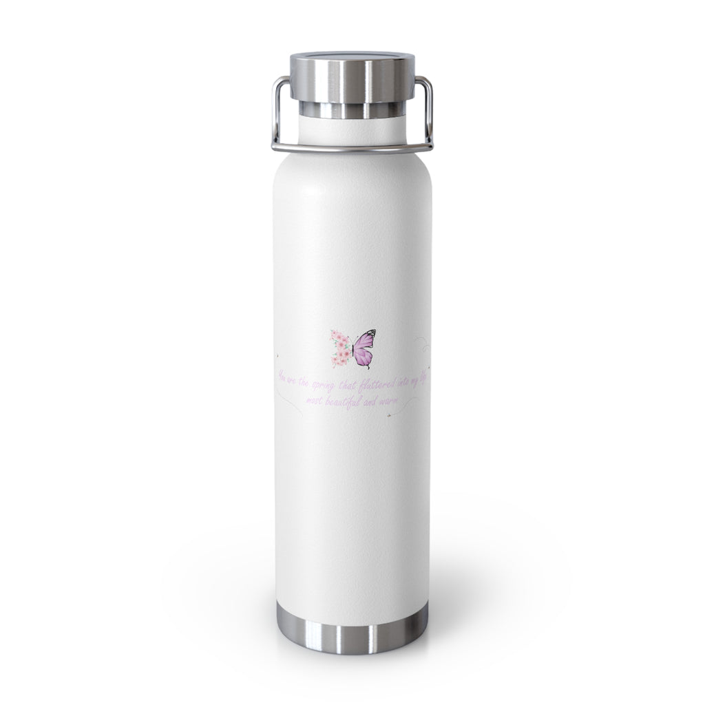 Navy Blue Romantic Floral Butterfly Quote 22oz Copper Vacuum Insulated Bottle
