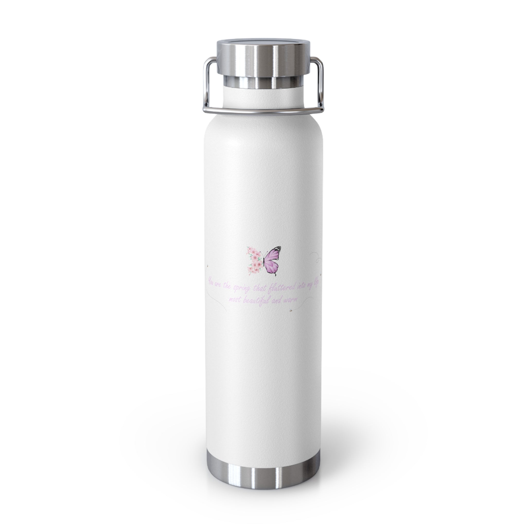 Navy Blue Romantic Floral Butterfly Quote 22oz Copper Vacuum Insulated Bottle
