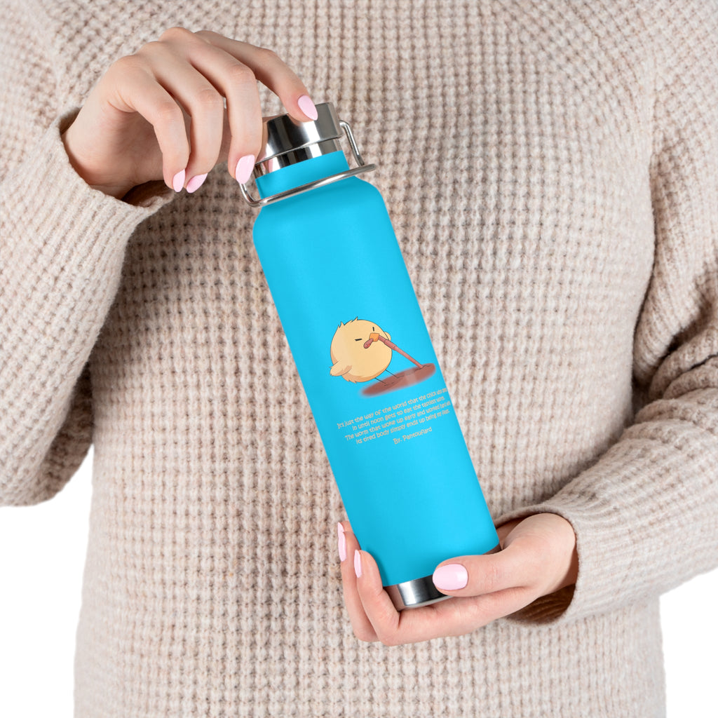 Navy Blue Cute Chick Pulling Worm Quote 22oz Copper Vacuum Insulated Bottle