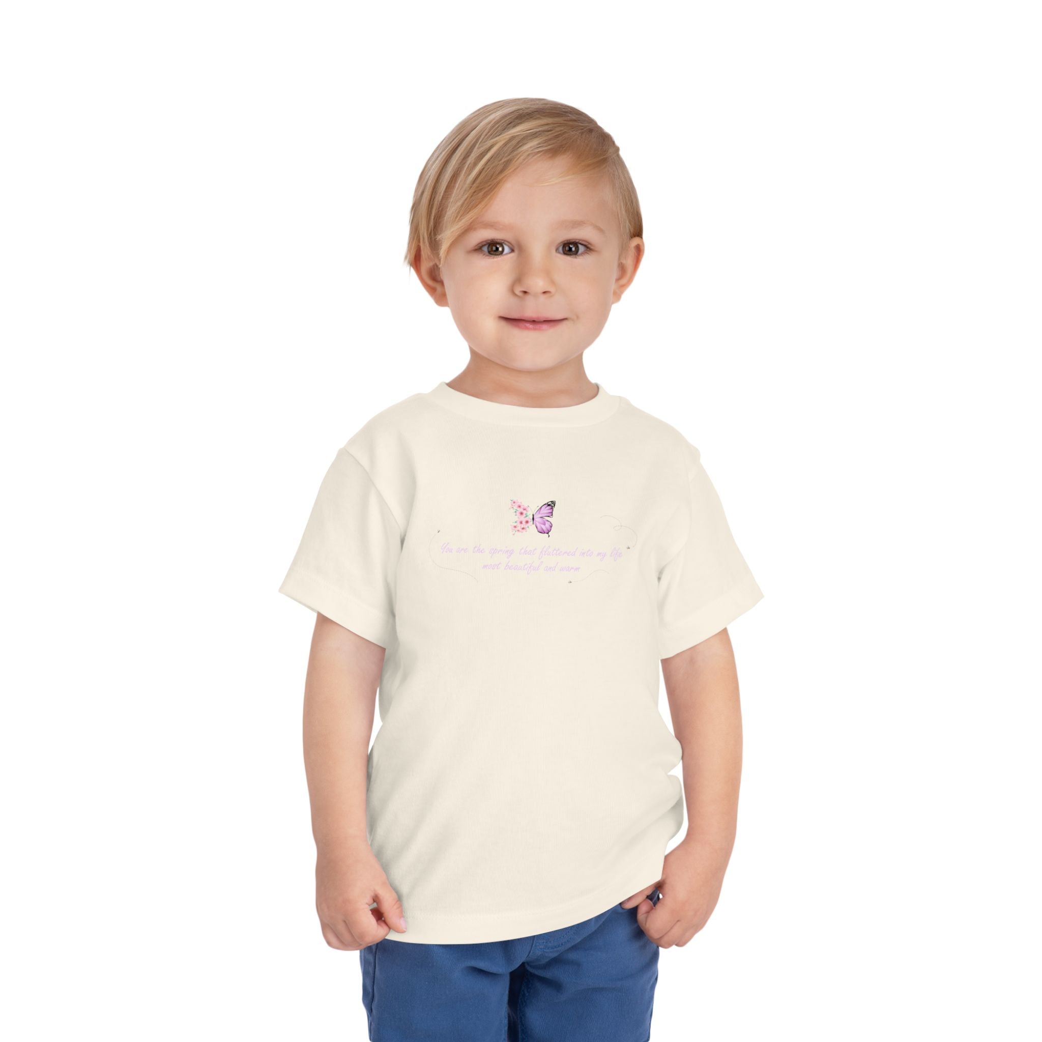 Toddler Yellow Floral Butterfly Spring Quote 100% Cotton Short Sleeve Tee