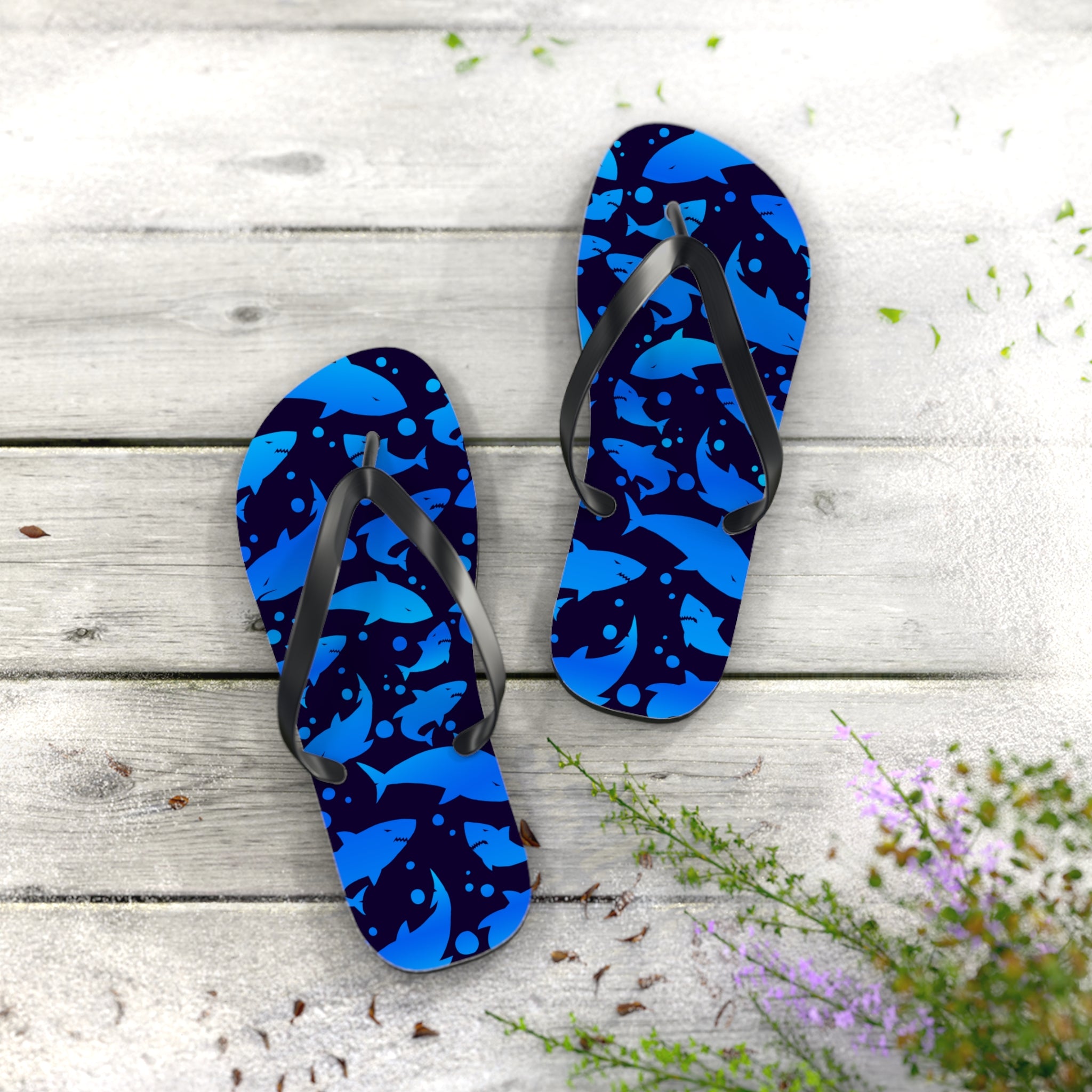 Unisex Navy Blue Shark Silhouette Pattern EVA Polyester Flip Flops