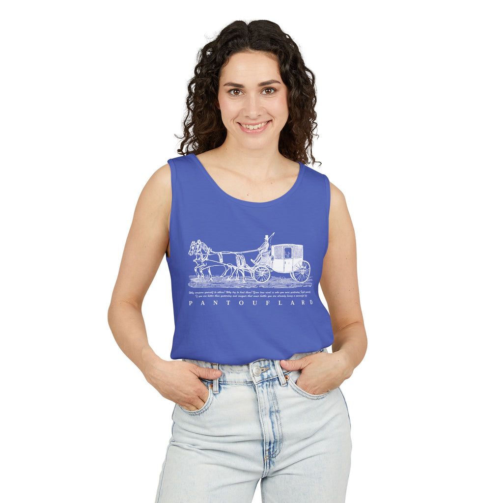 Unisex Black Pantouflard Carriage Cotton Garment-Dyed Tank Top