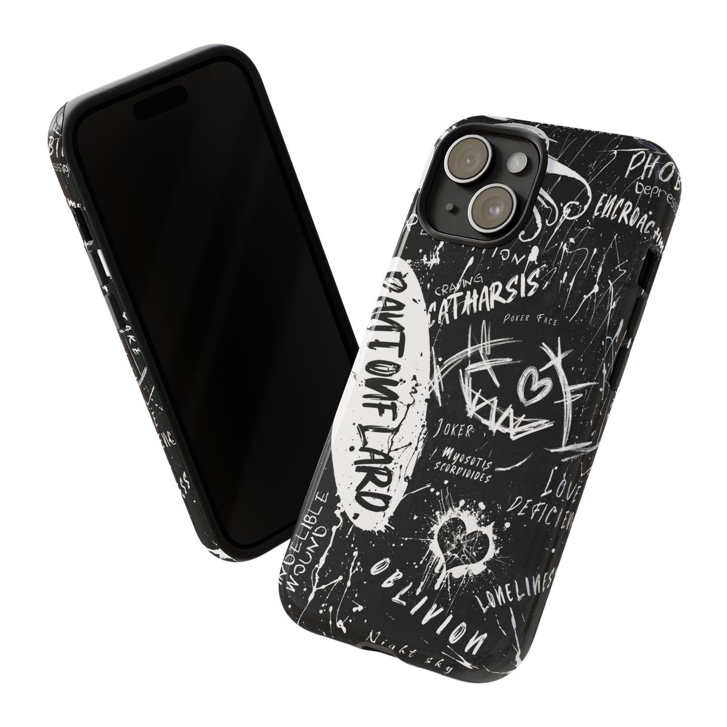 Fundas resistentes: funda atrevida para iPhone, Galaxy, Google Pixel, diseño de grafiti negro, estética urbana, regalo para amantes del arte, accesorios de teléfono modernos, estilo callejero