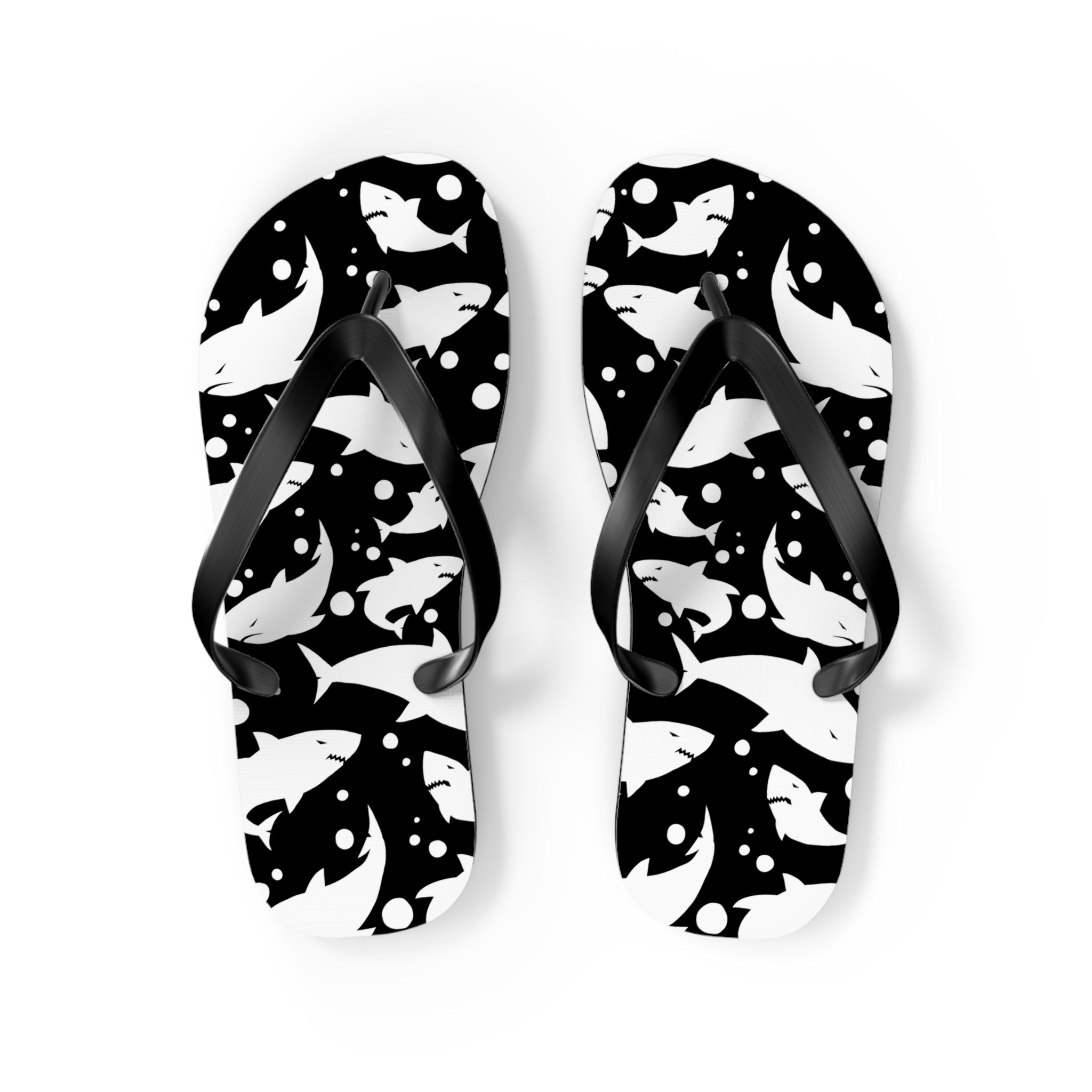 Men's/Women's Black and White Shark Print Flip Flops - Graphic Thong Sandals
