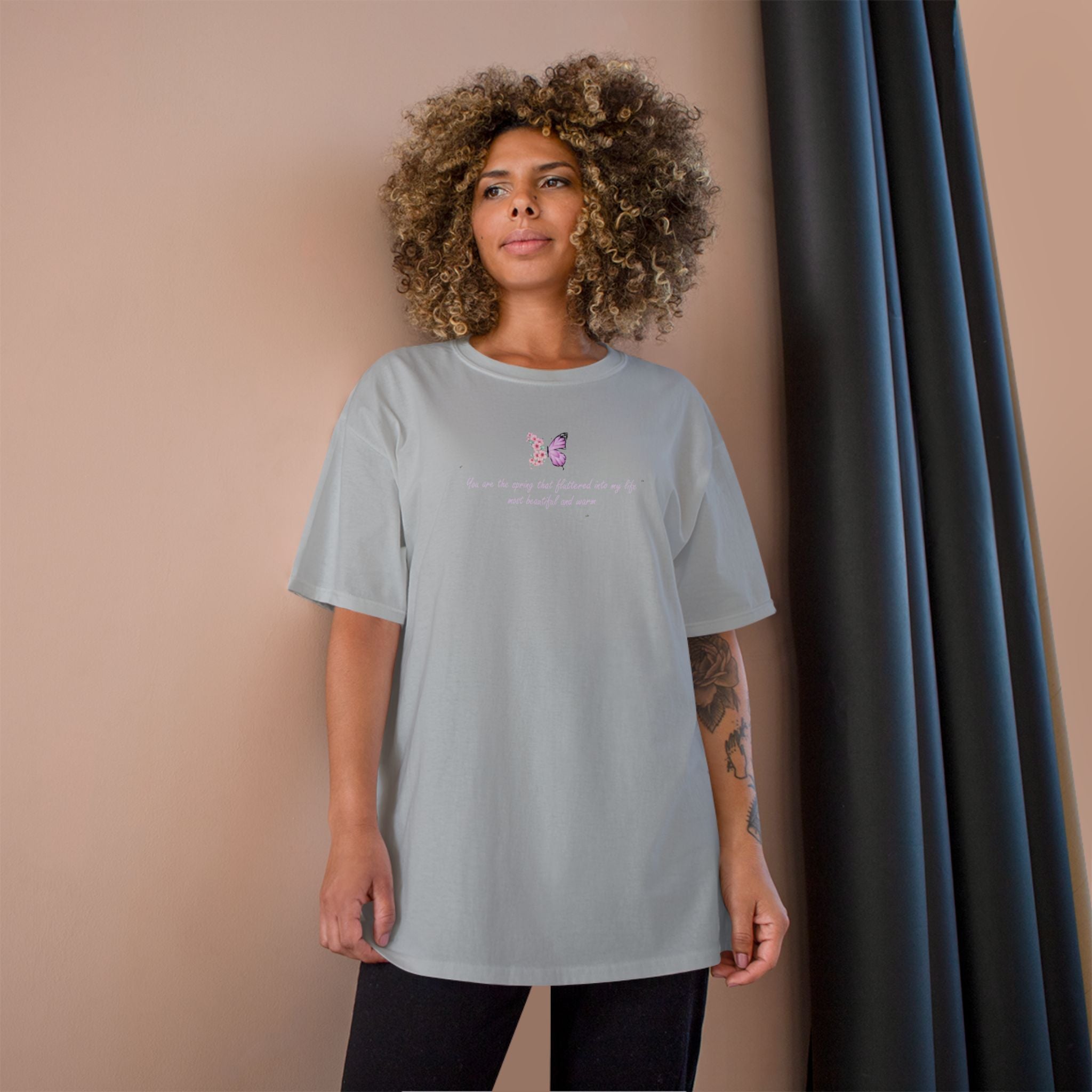 Unisex White Floral Butterfly Spring Quote 100% Cotton Champion T-Shirt