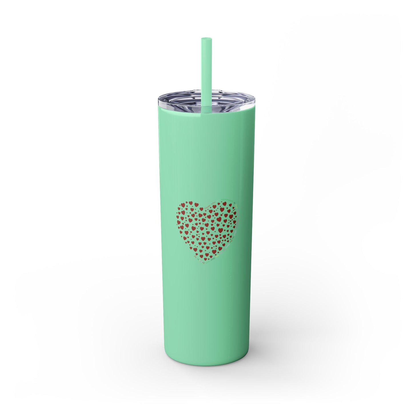 Red Heart Dot Skinny Tumbler | 20oz Reusable Travel Mug, Eco-Friendly Drinkware