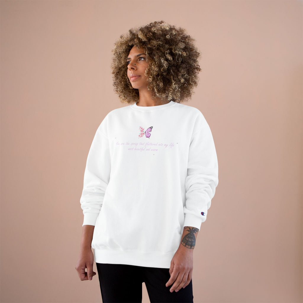 Unisex White Floral Butterfly Spring Quote Cotton Blend Champion Sweatshirt